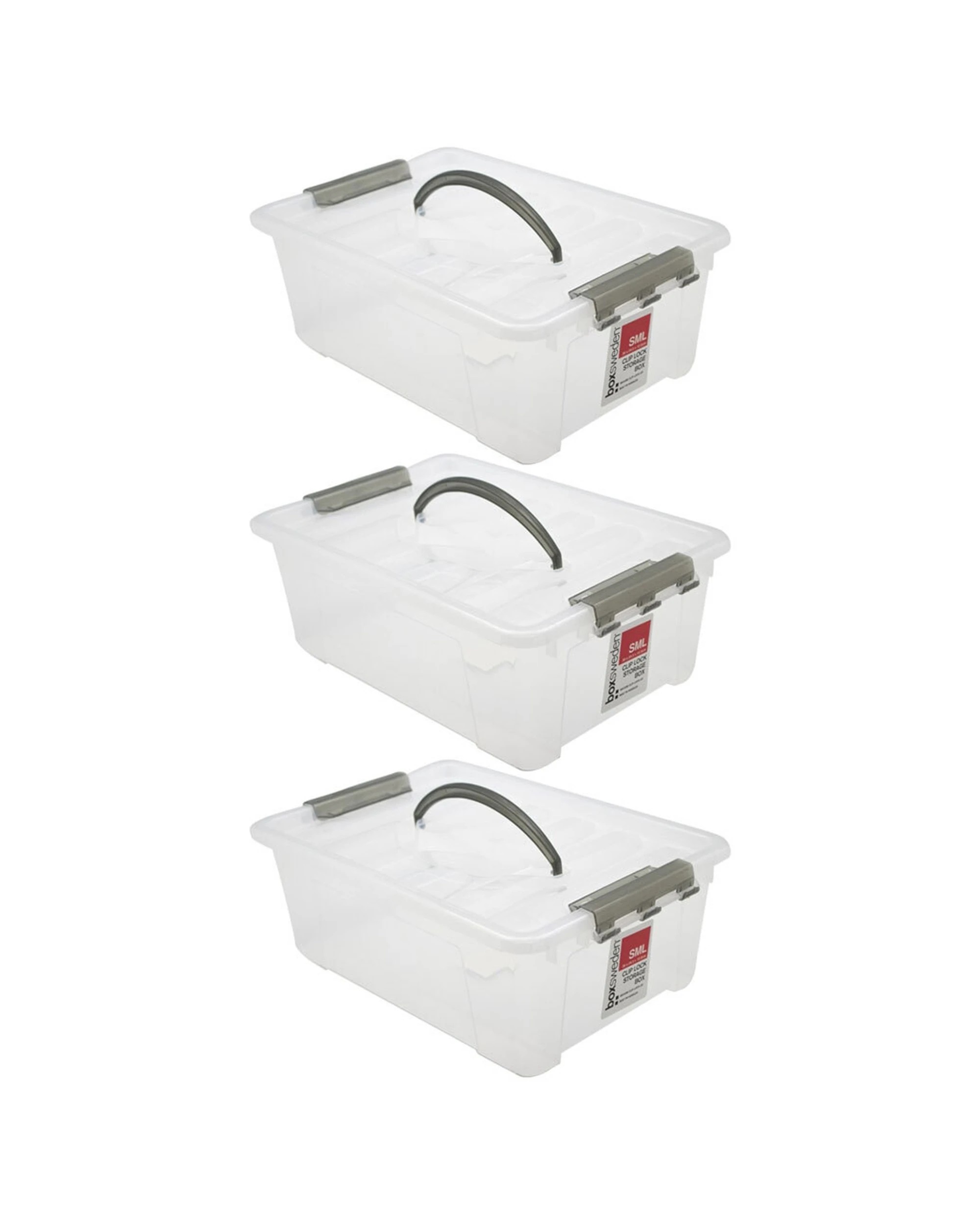1 Boxsweden 3PK 8L 36cm Carry Storage Box Secure Storage Container Clip Lock - Plain, 1 of 3