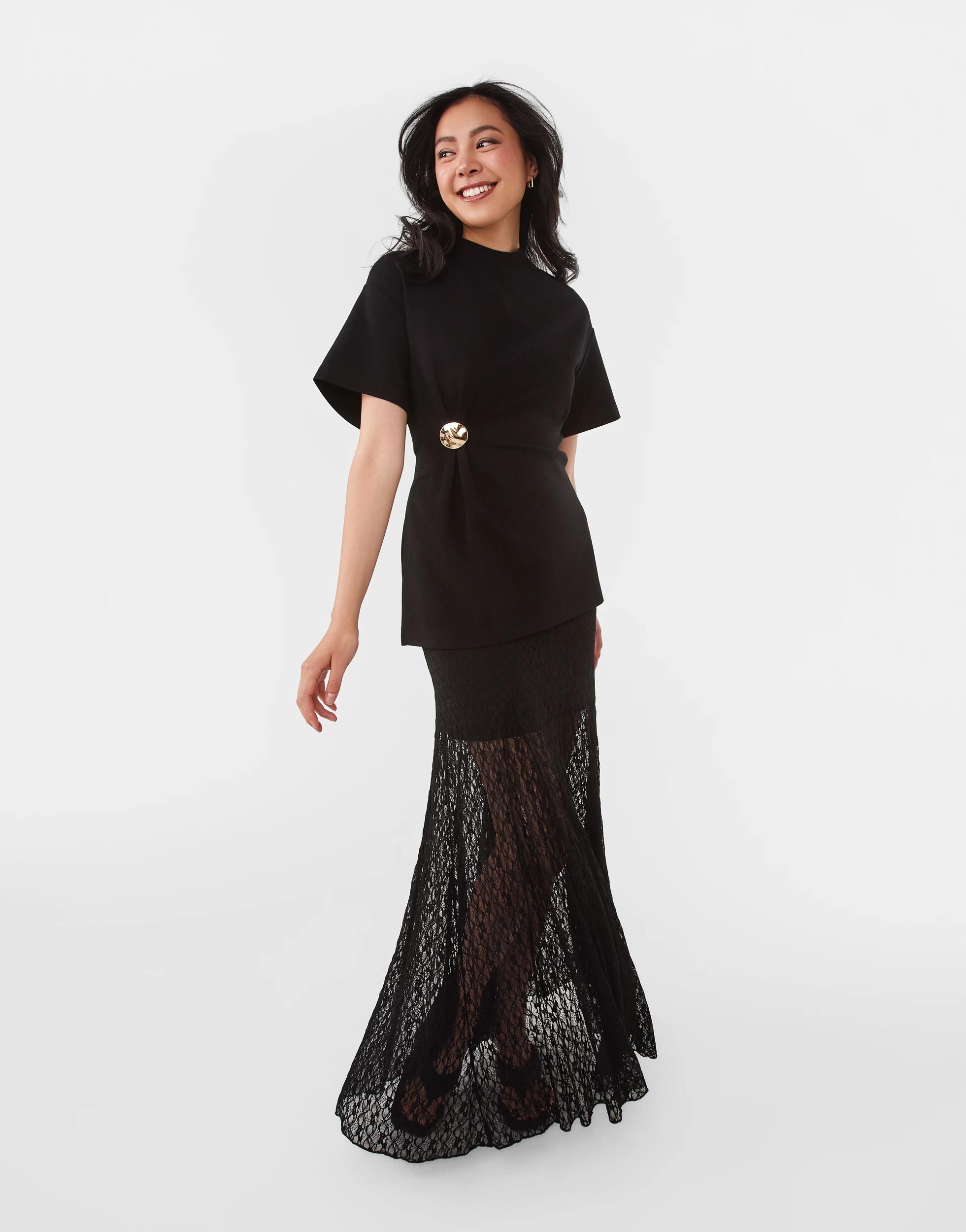 3 Short Sleeve Structured Detail Top Black, 3 of 8