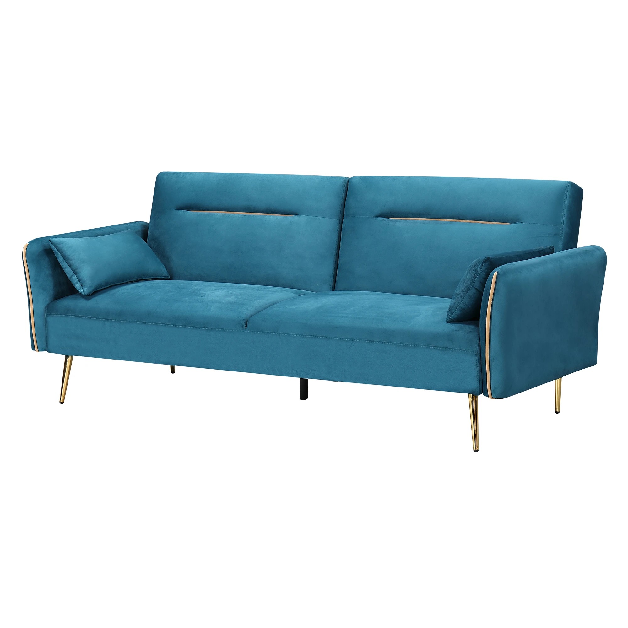 1 Levede 3 Seater Velvet Sofa Bed Blue, 1 of 6