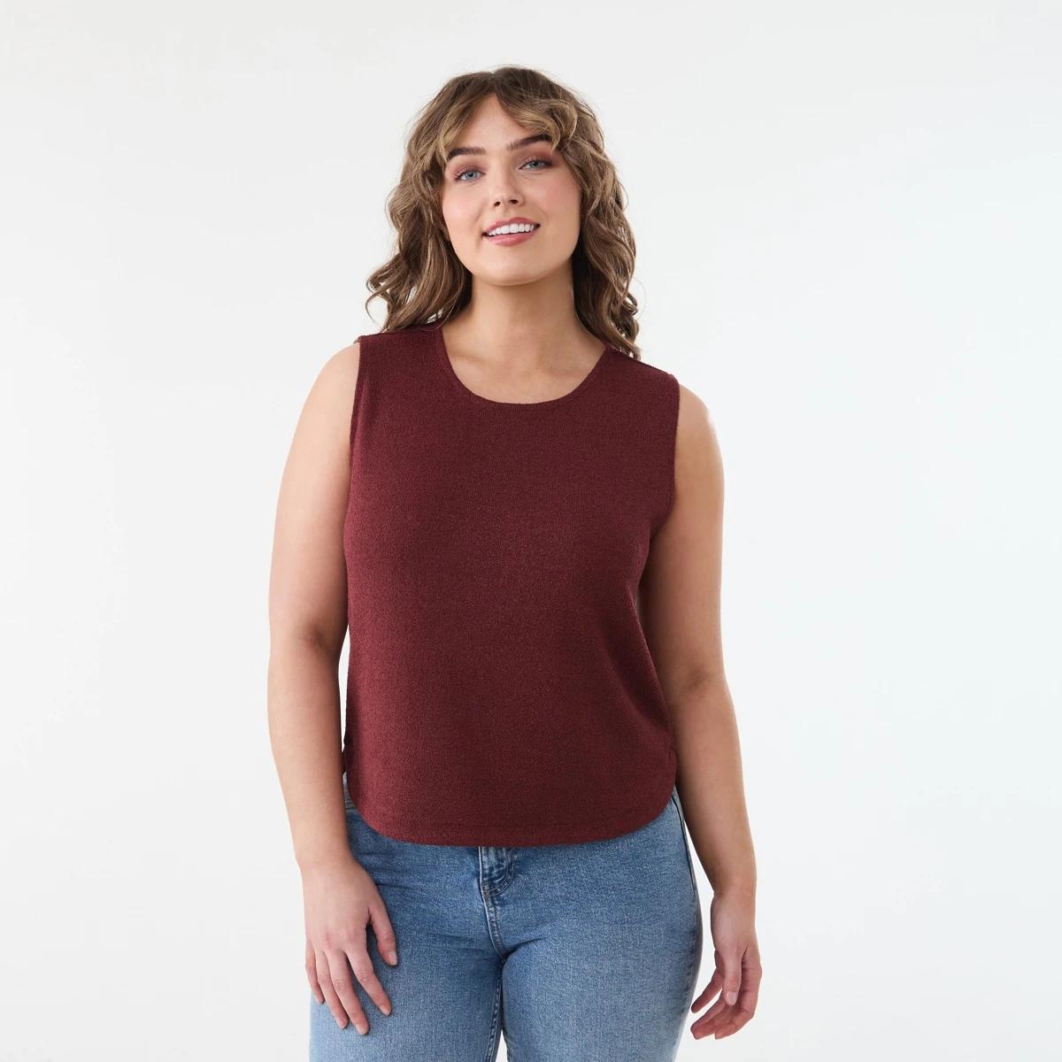 1 Sleeveless Textured Curved Hem Tank DARK HENNA, 1 of 5