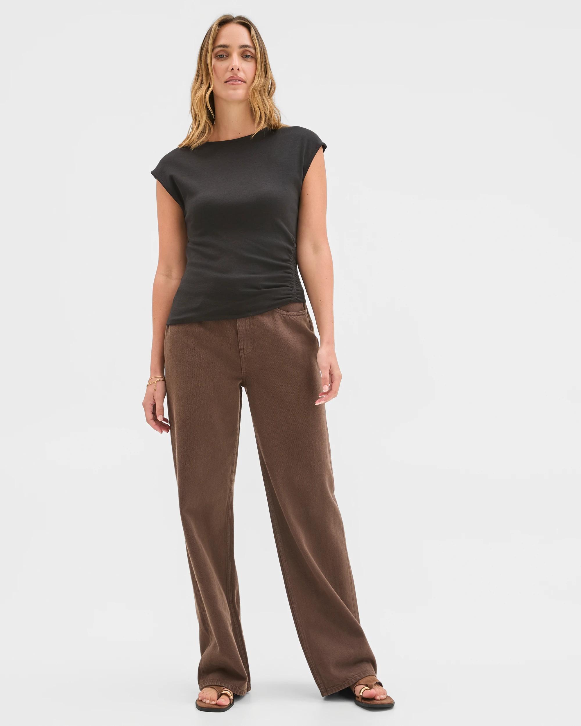 2 Target Australian Cotton Blend Soft Touch Front Gathered Seam T-Shirt BLACK, 2 of 6