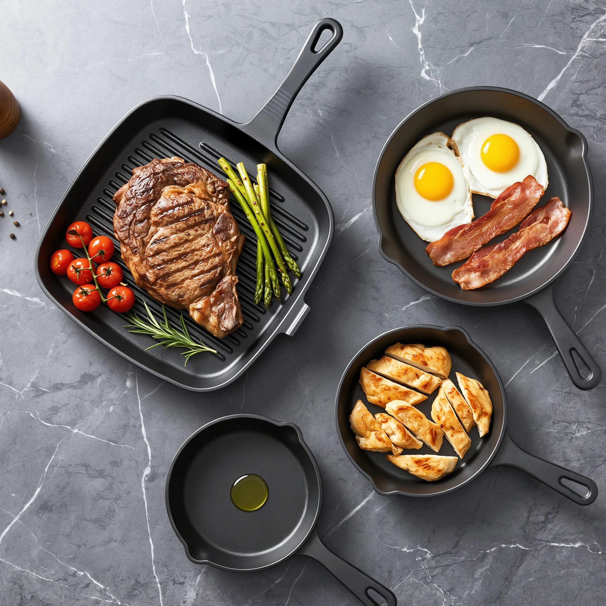 8 5-Star Chef 4 Piece Frying Pan Set Cookware for Gas Induction Ceramic Campfire 14/16/20/24cm - Black, 8 of 8