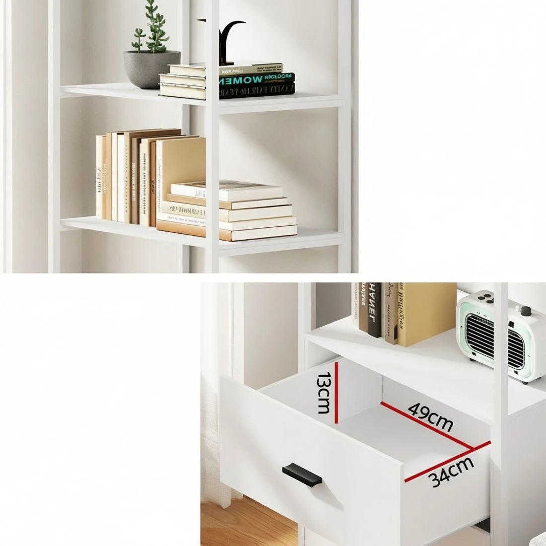 5 Artiss Bookshelf Display Shelf 2 Drawers 152CM - White, 5 of 5