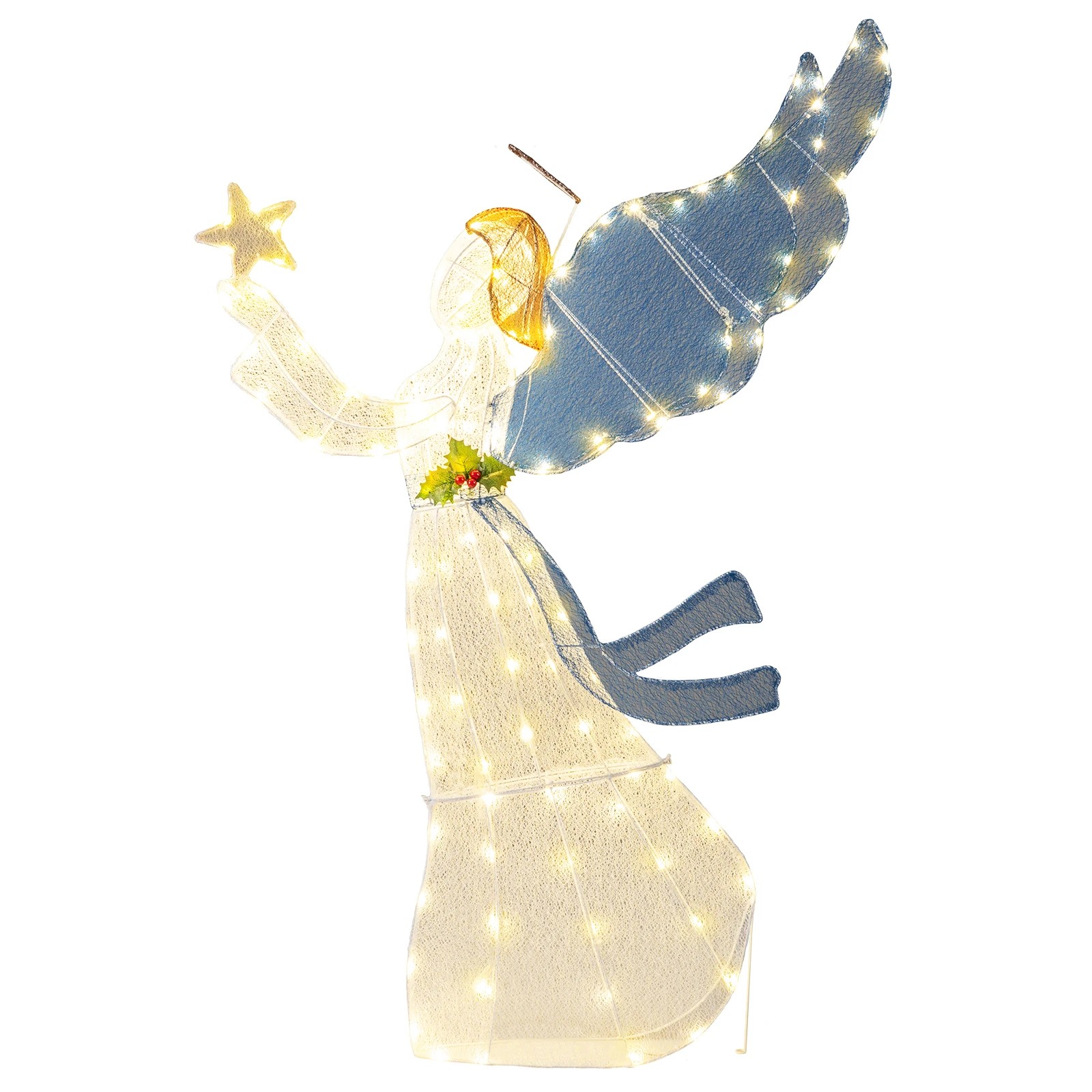 Costway 152cm Christmas Lighted Angel 3D Pre-Lit Halo Angel w/Warm LED ...