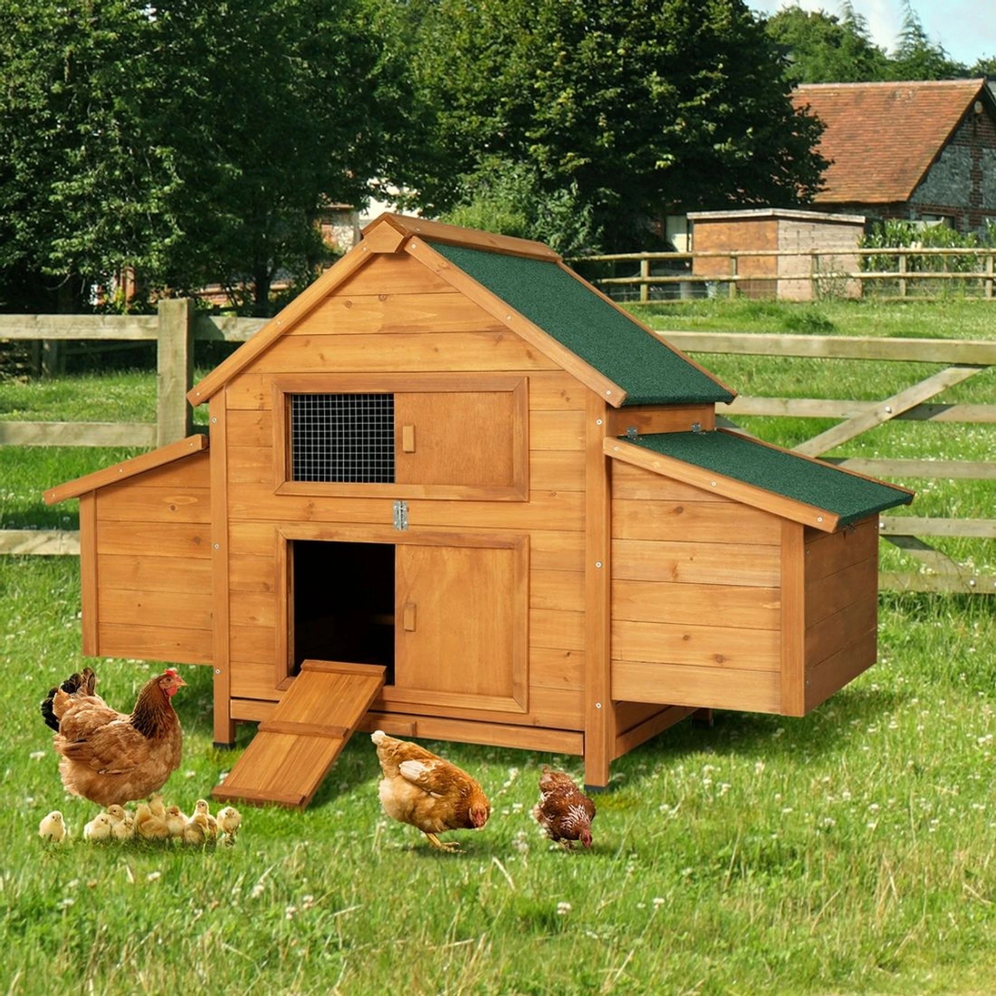 2 i.Pet Chicken Coop Rabbit Hutch Large House Run Cage Wooden Outdoor Pet - Brown, 2 of 8