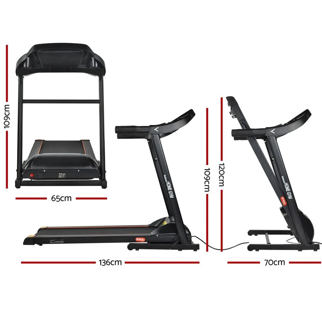 2 Everfit Treadmill Electric Home Gym Fitness Exercise Machine Foldable 400mm - Black, 2 of 7