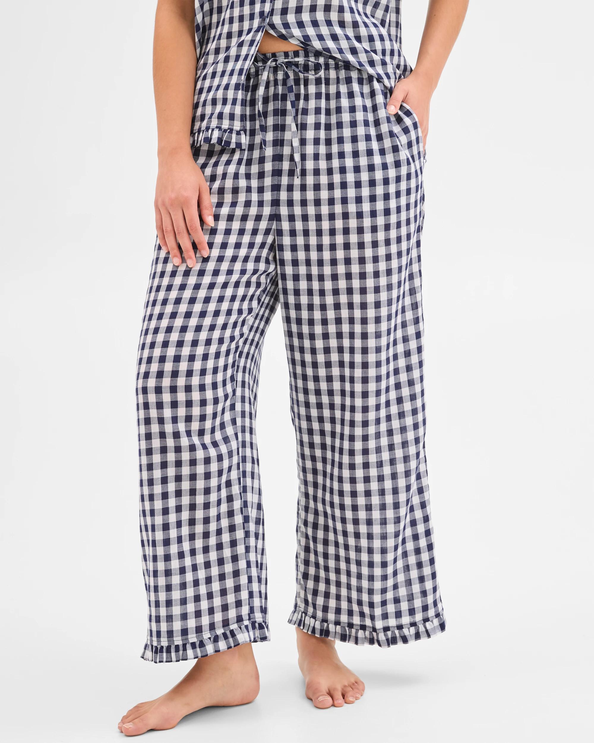 4 Target Woman Australian Cotton Crop Leg Pyjama Set NAVY GINGHAM, 4 of 7