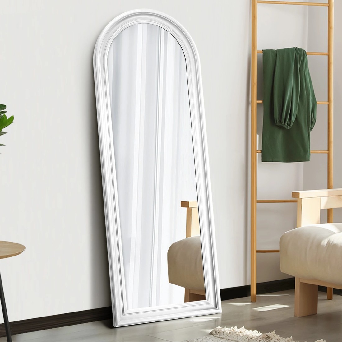 4 Oikiture Full Length Mirror Elegance Arch 165x60cm Wood Floor Mirrors - White, 4 of 10