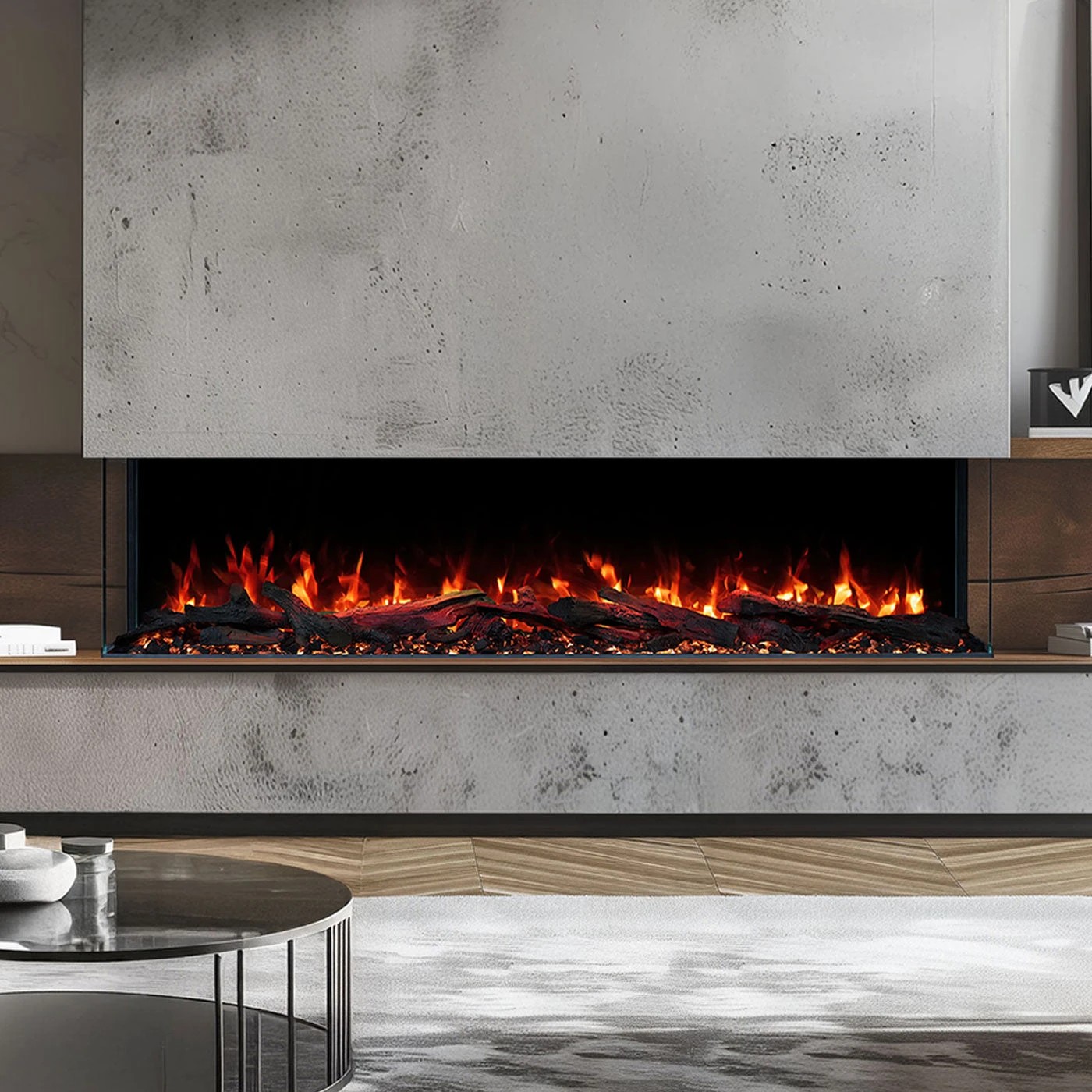 1 Moda Living Devon 3-Sided 59 inch Extra Deep Electric Fireplace - Black, 1 of 6