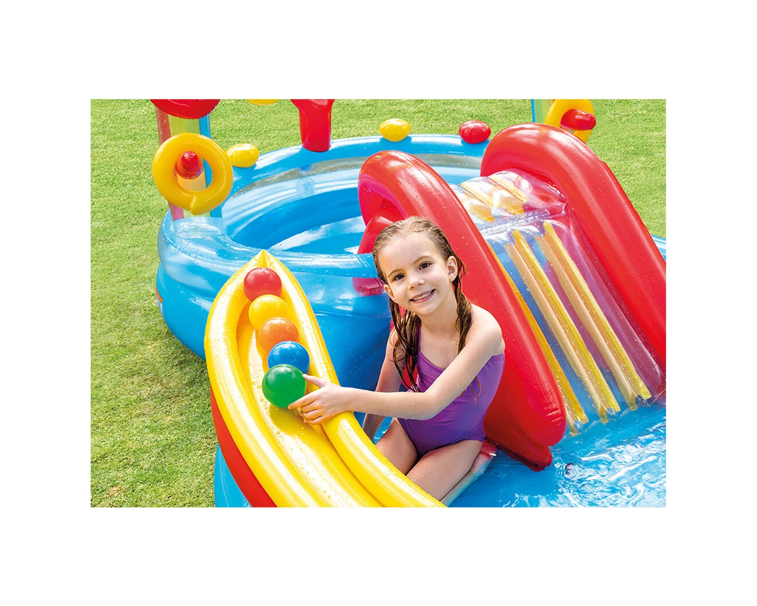 7 Intex Rainbow Ring Play Centre Water Slide Inflatable Pool Water Games - Multi, 7 of 7