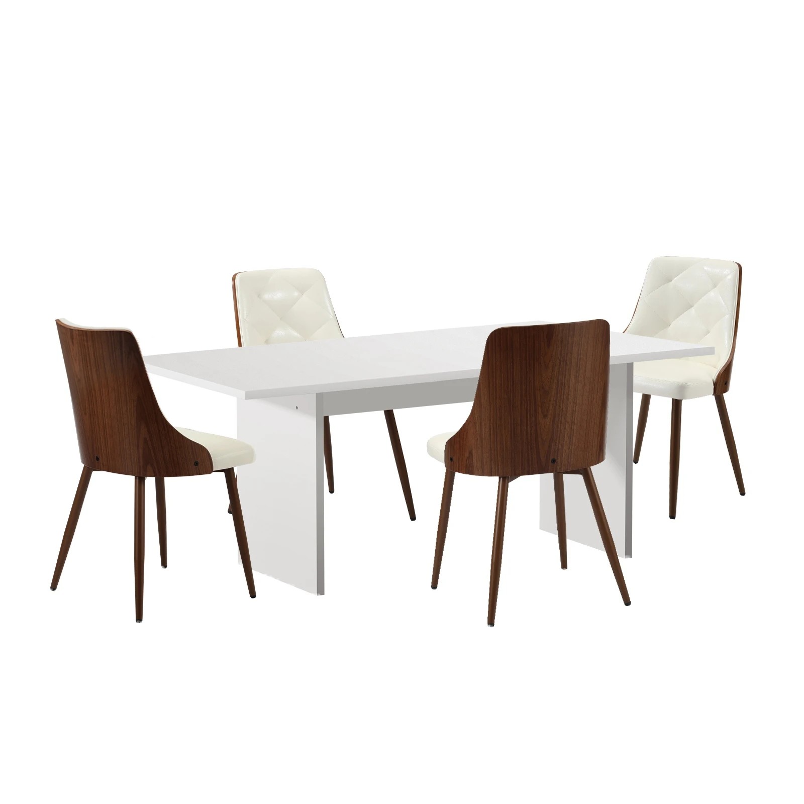 1 Oikiture 4-Seater Rectangular Dining Table and Chairs Wooden Kitchen Dining Set - White, 1 of 10