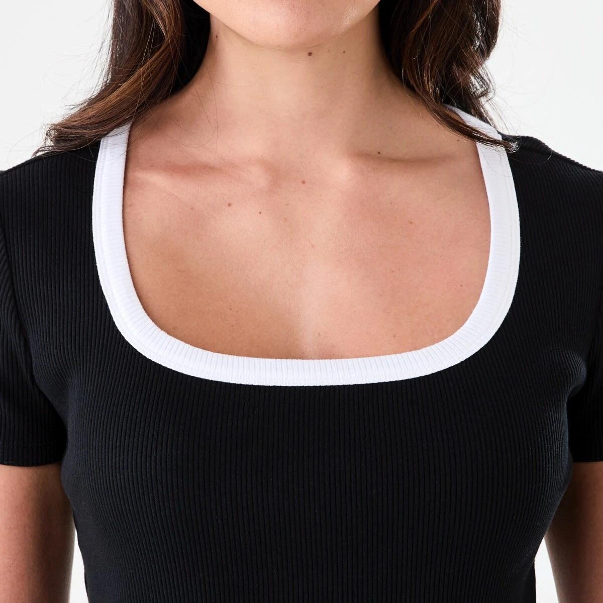 5 Short Sleeve Rib Square Neck T-shirt Blk Wht, 5 of 5
