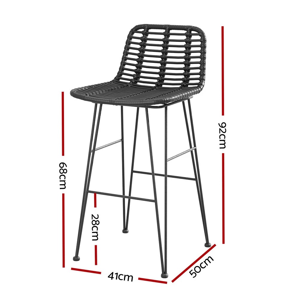 2 Gardeon 2 Piece Outdoor Bar Stools Wicker Dining Rattan Chair - Black, 2 of 5