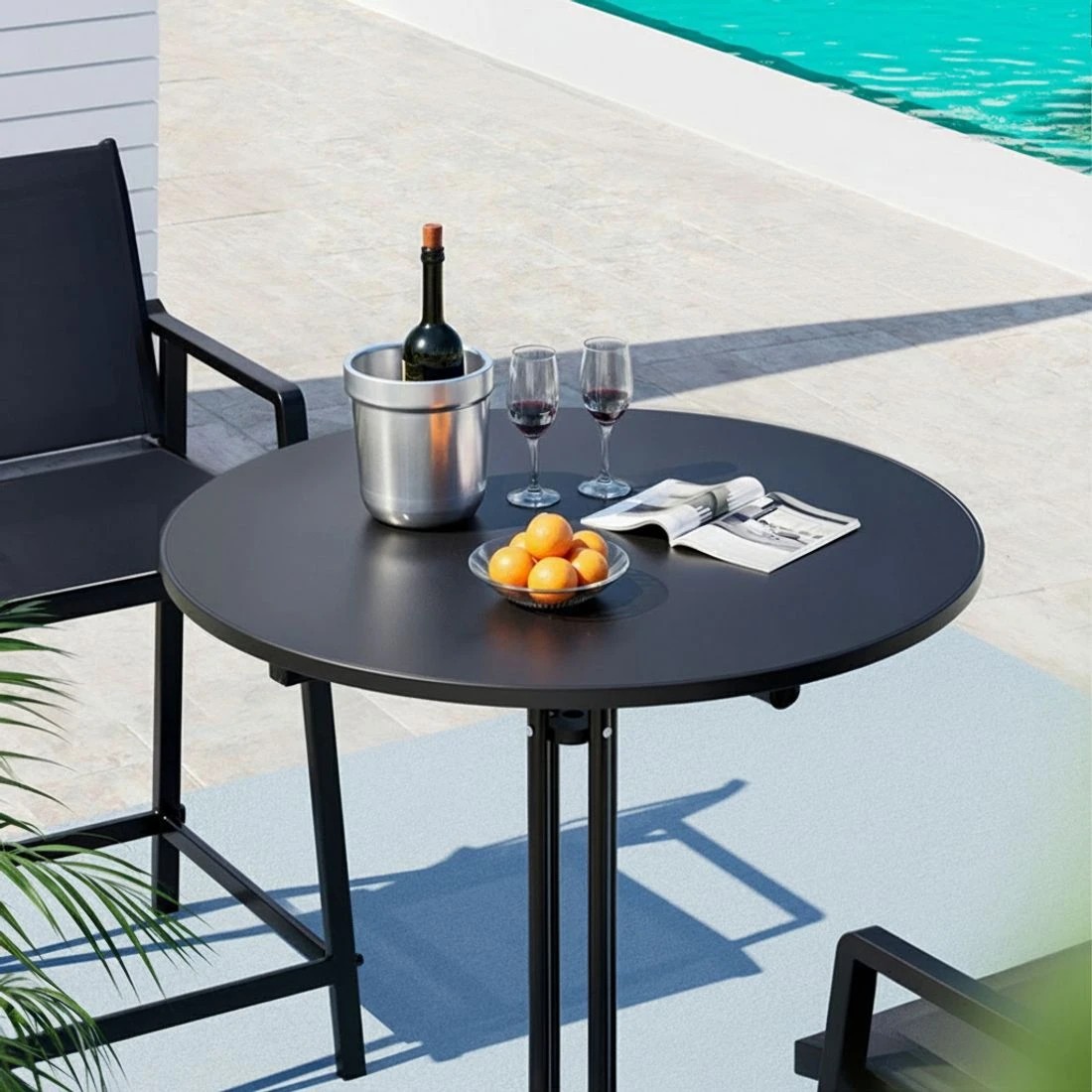 4 Gardeon Outdoor Bar Table Round Folding Desk Top 109cm Patio Furniture - Black, 4 of 7