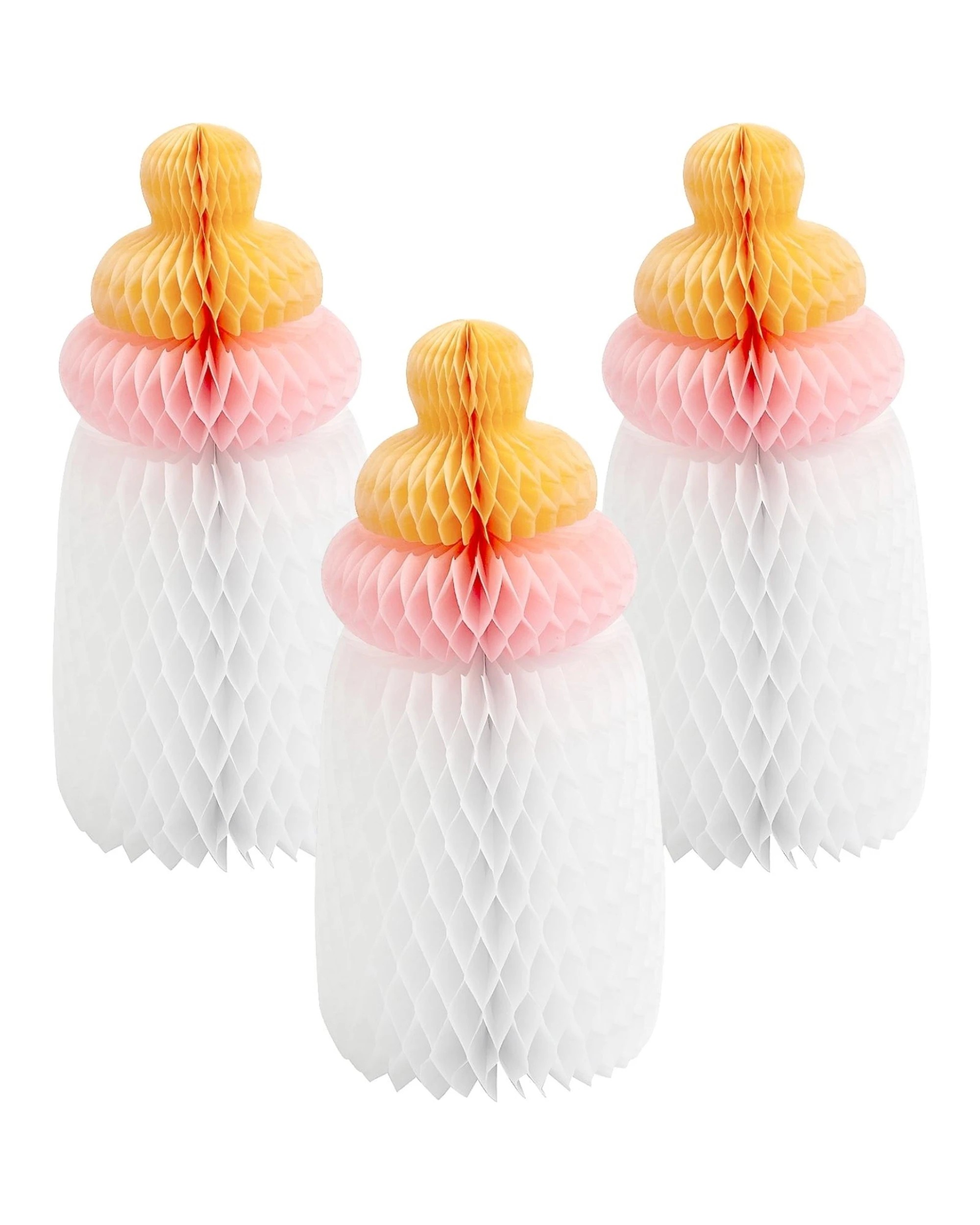 1 Fun Express Pink Baby Bottle Honeycomb Centrepieces Pack of 3, 1 of 1