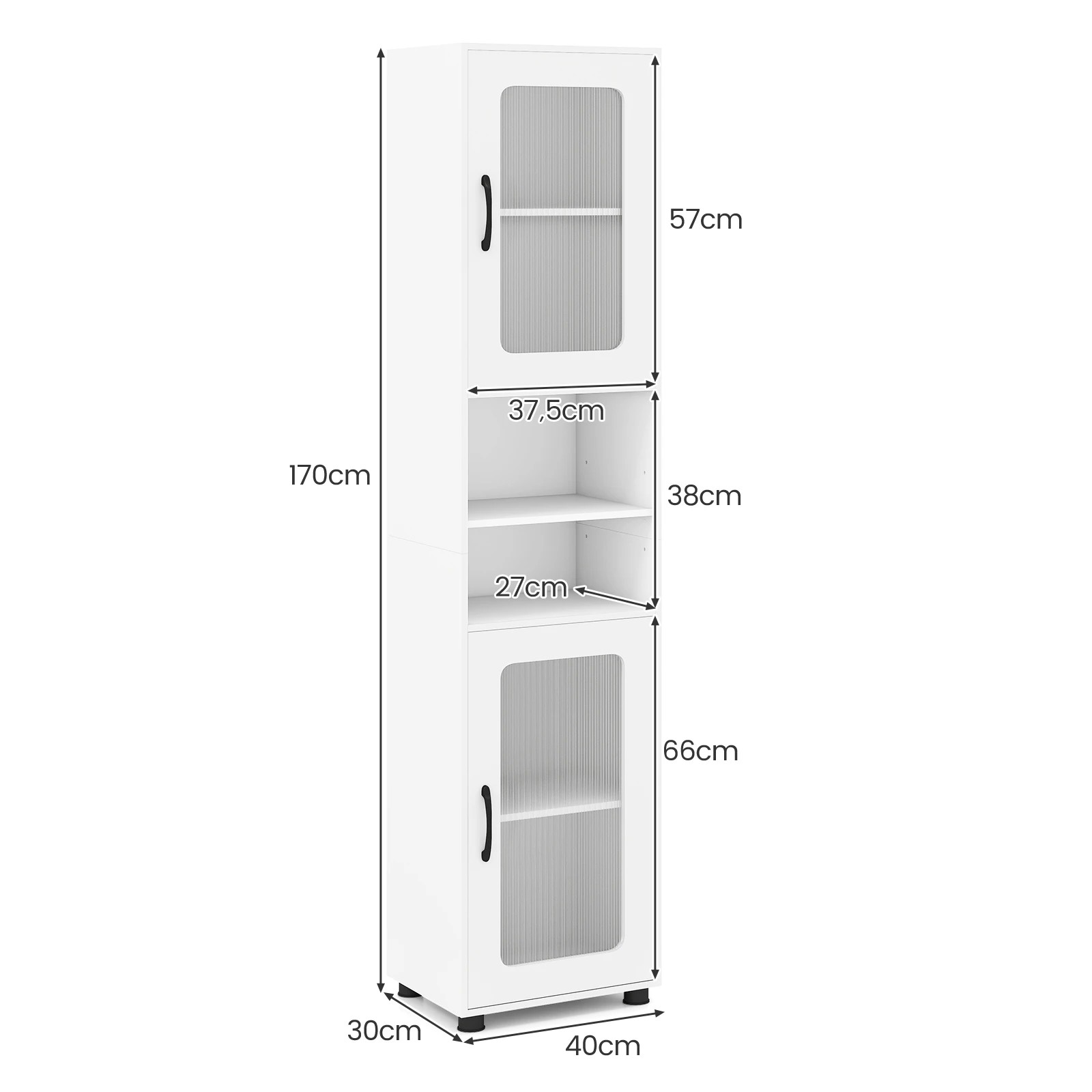 2 Costway 1.7M Bathroom Storage Cabinet Slim Sideboard w/2 Fluted Doors - White, 2 of 8