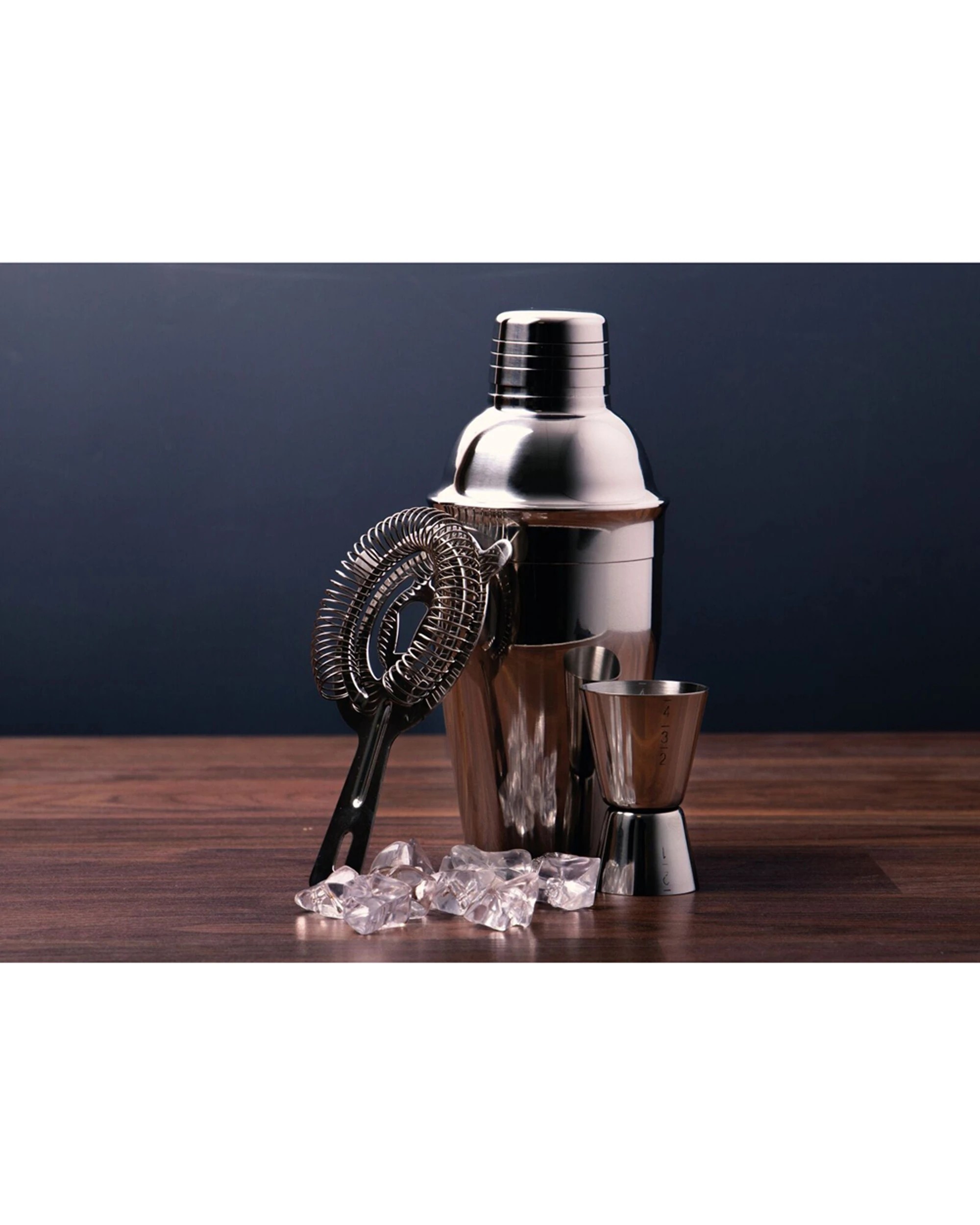 3 BarCraft 3pc Cocktail Shaker Jigger Strainer Kit Set Stainless Steel - Silver, 3 of 3