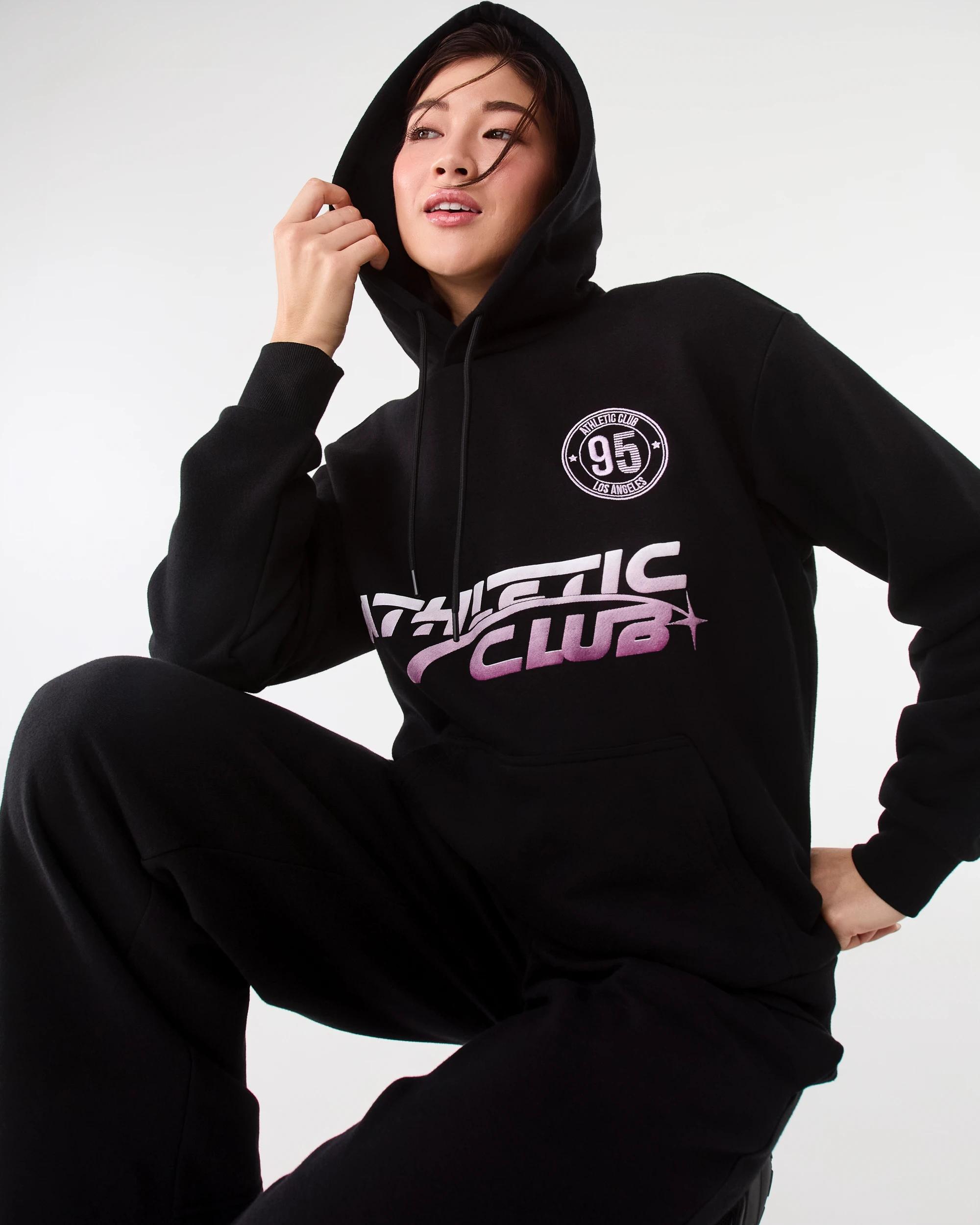 9 Active Womens Graphic Fleece Hoodie Black, 9 of 9