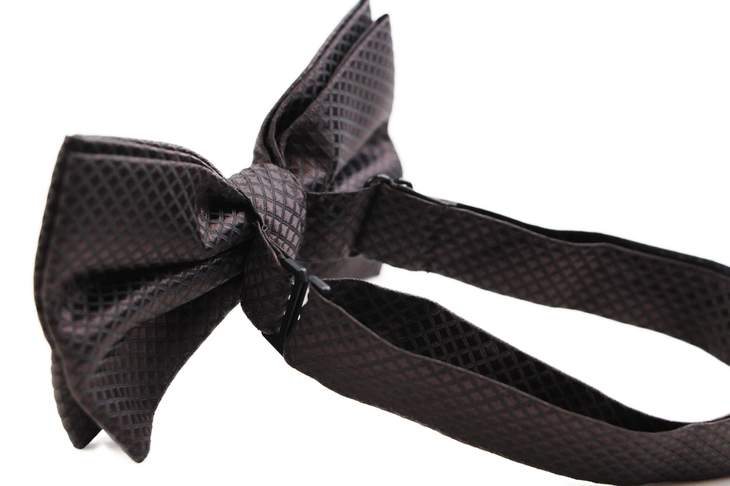 2 Zasel Mens Dark Brown Plain Coloured Large Patterned Checkered Bow Tie - Brown, 2 of 3