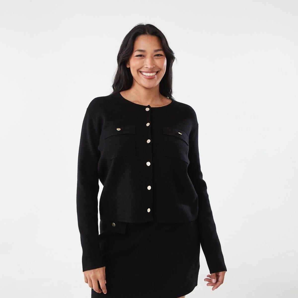 1 Compact Knit Cardigan Black, 1 of 6