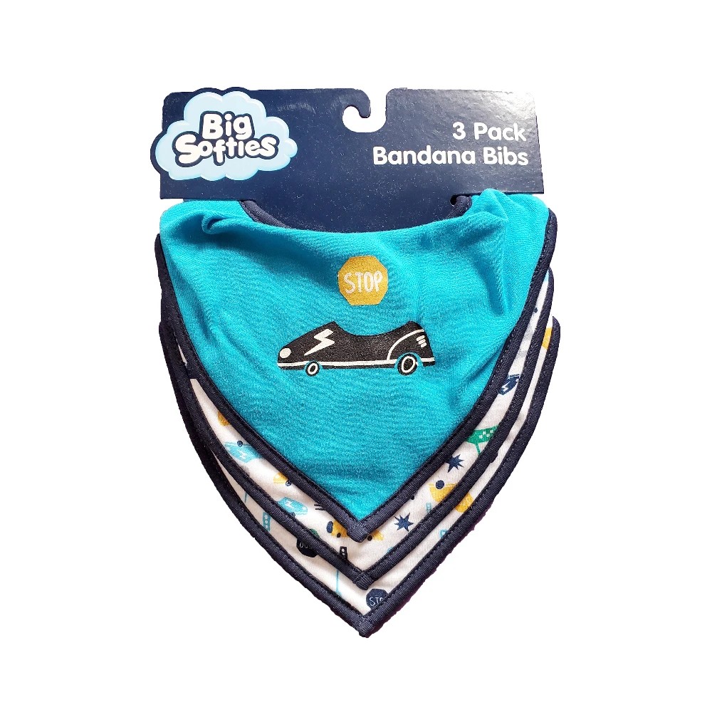 1 Big Softies 3 Pack Bandana Bibs, Car, 1 of 2
