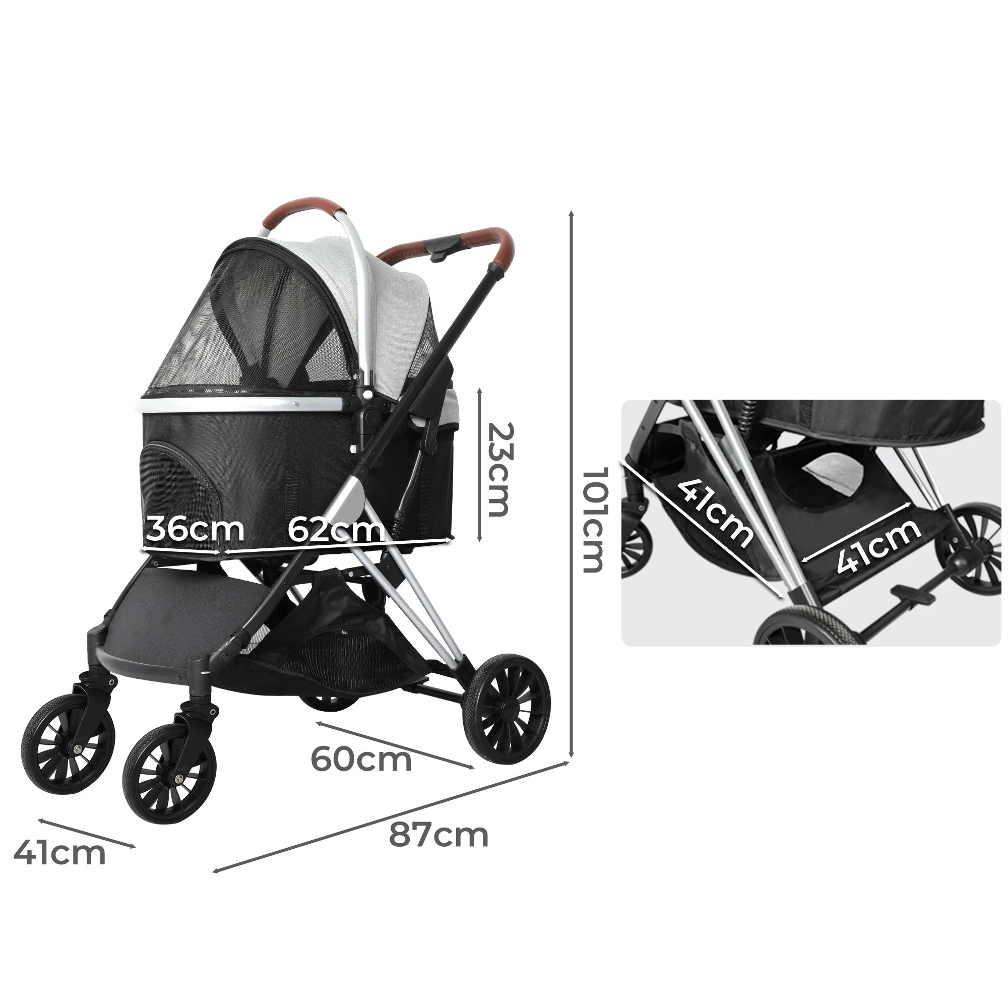 3 Pawz Pet Stroller 3In1 For Large Dogs 50Kg Capacity In Coulor - Grey, 3 of 8