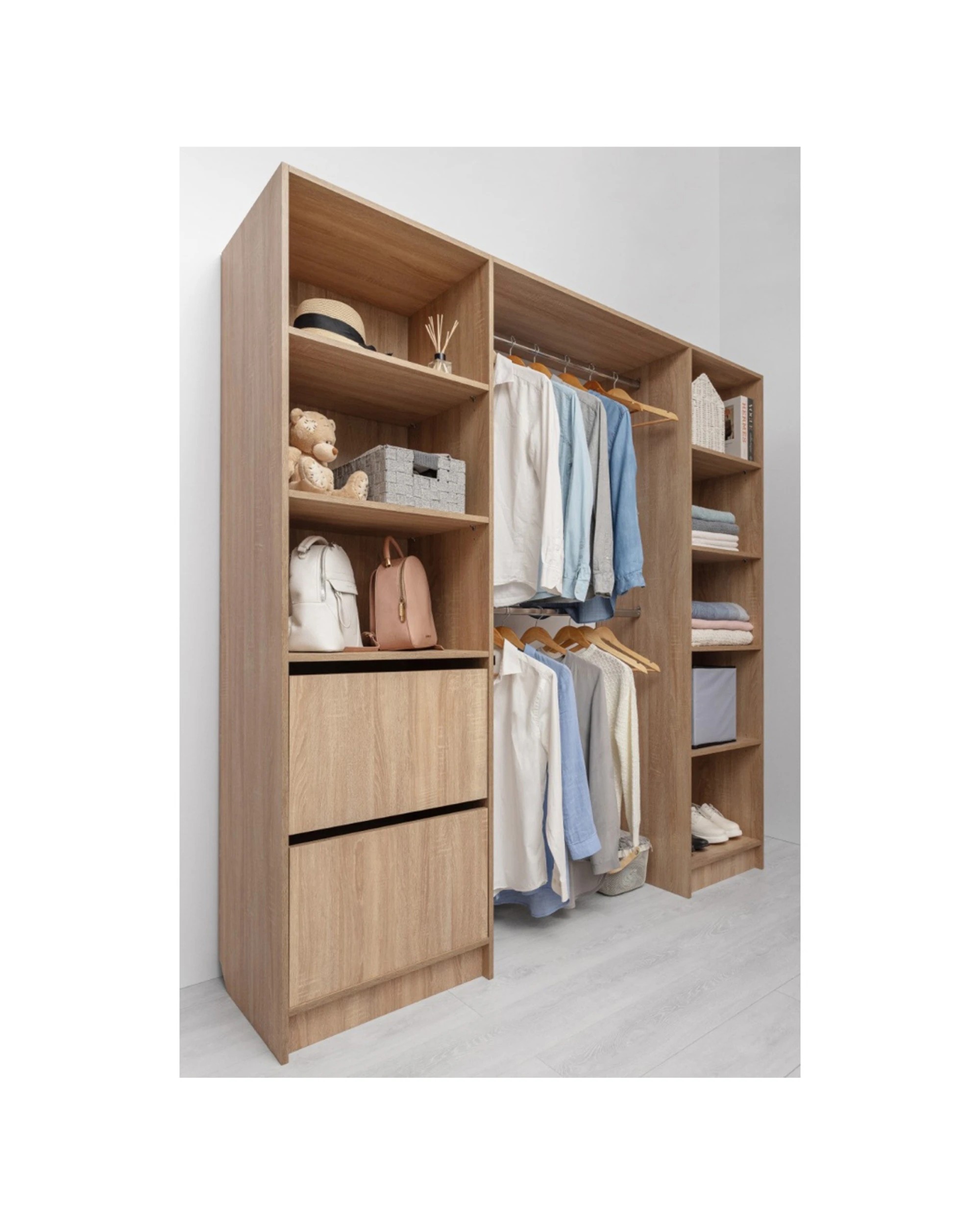 4 European Cabinetry Basel Walk In Wardrobe Kit Classic Swiss Krono Boards Oak - Natural, 4 of 6