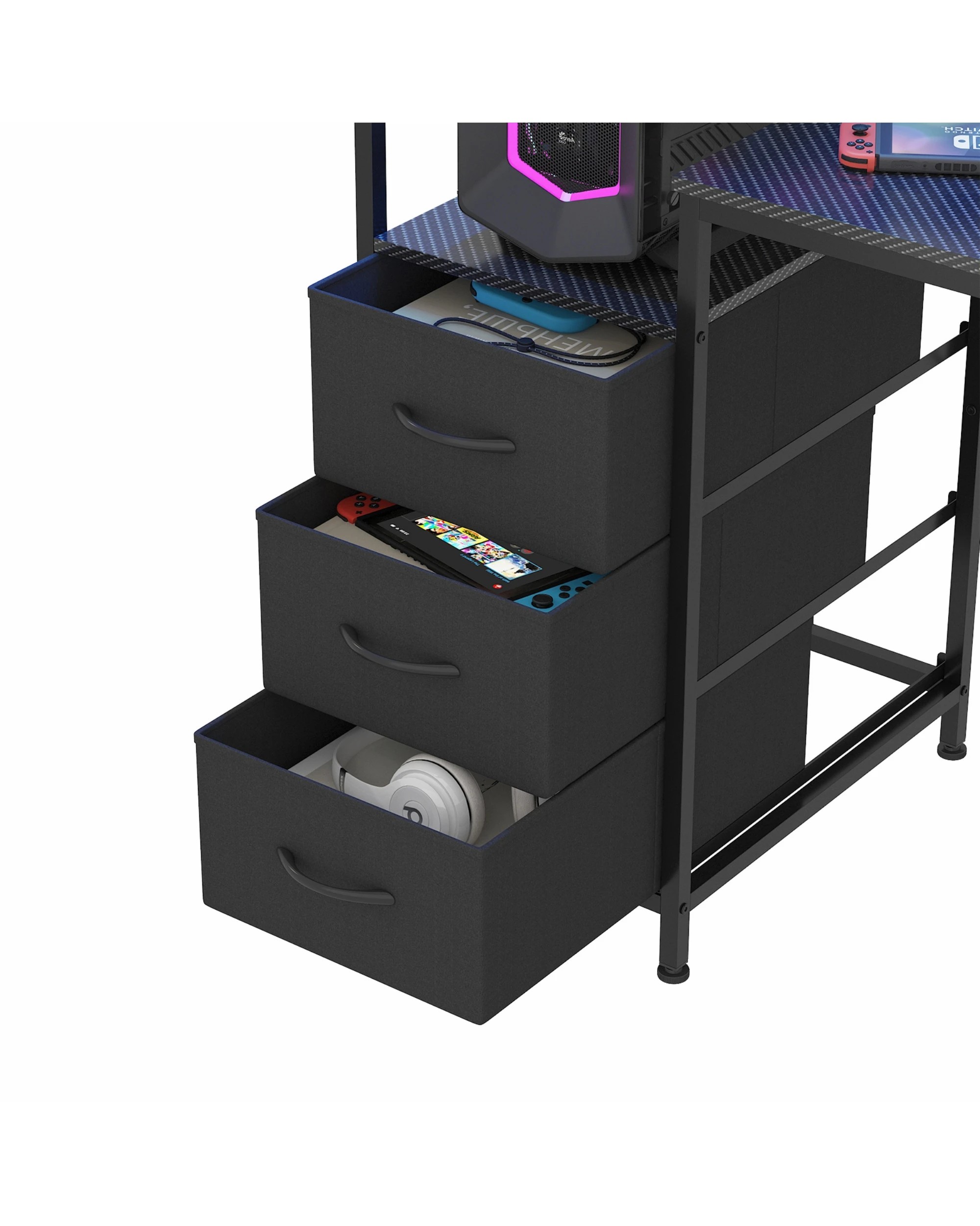 10 Advwin Gaming Desk with LED Lights & Power Outlets Reversible Storage Shelf 150cm Computer Desk, 10 of 10