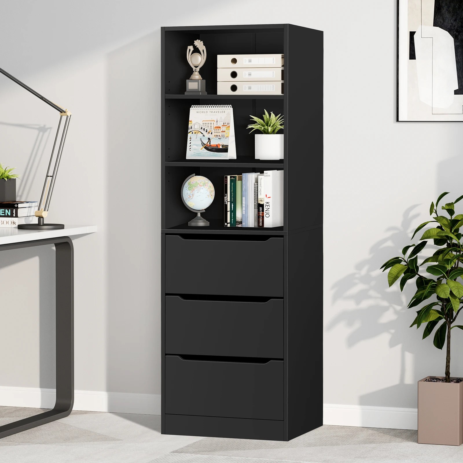 10 Alfordson Chest of 3 Drawers Office Storage Cabinet Tallboy Bedroom - Black, 10 of 10