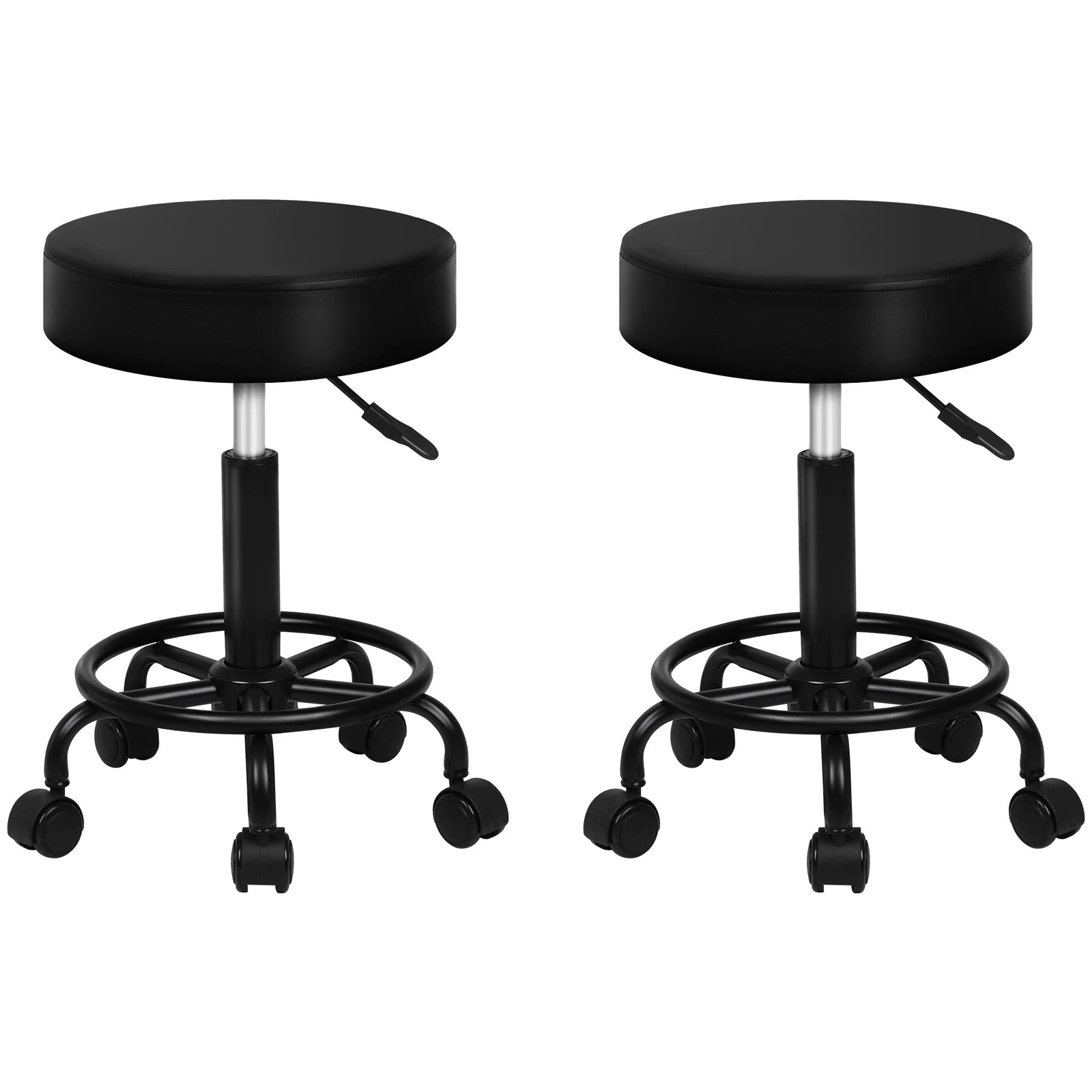 1 Alfordson 2x Salon Stool Round Swivel Barber Hair Dress Chair - All Black, 1 of 10
