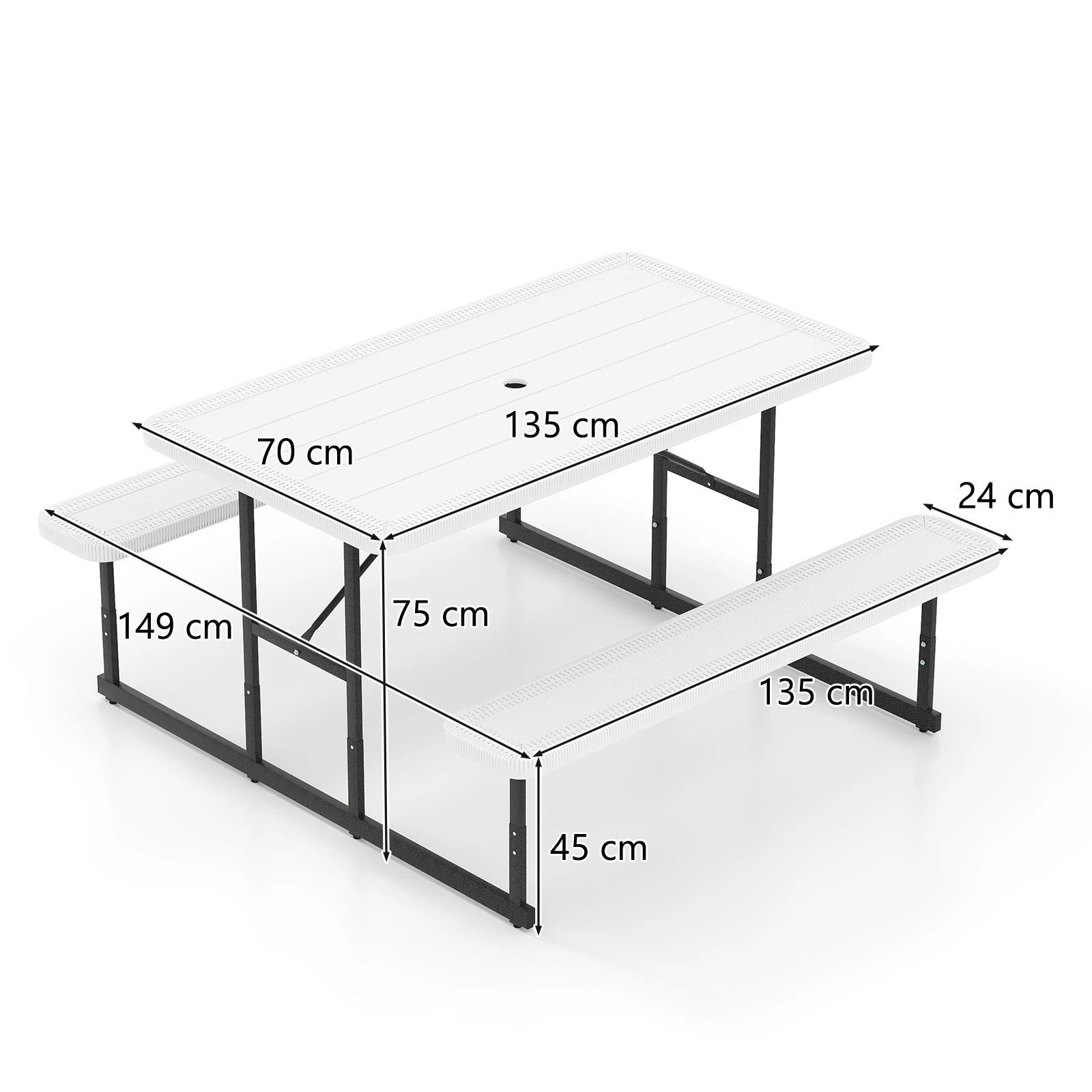 2 Costway 2-4 People Picnic Table Bench Set w/Umbrella Hole Outdoor Camping Table & Chairs - White, 2 of 3
