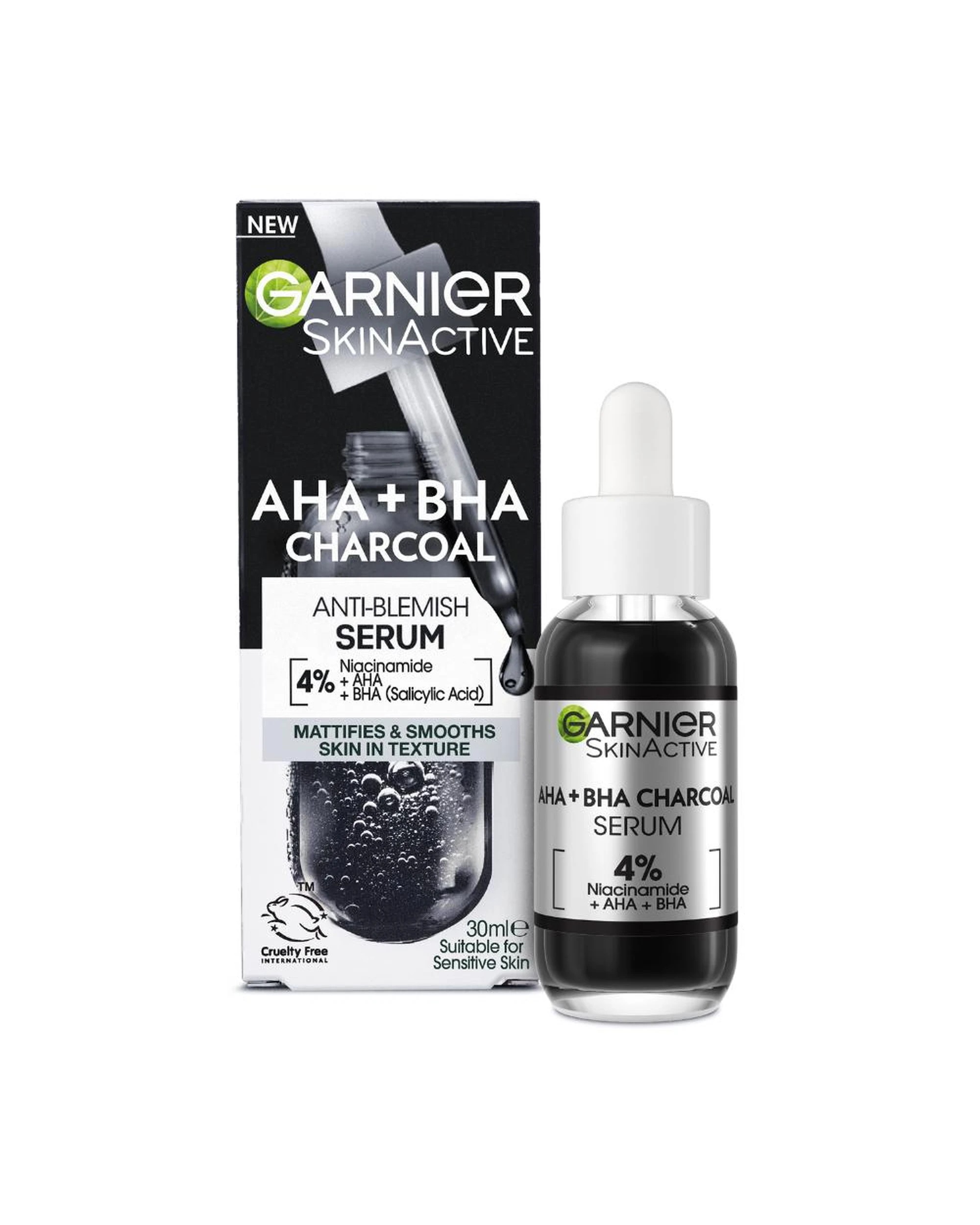 2 3 x Garnier SkinActive AHA + BHA Anti Blemish Serum with Charcoal 30mL, 2 of 8