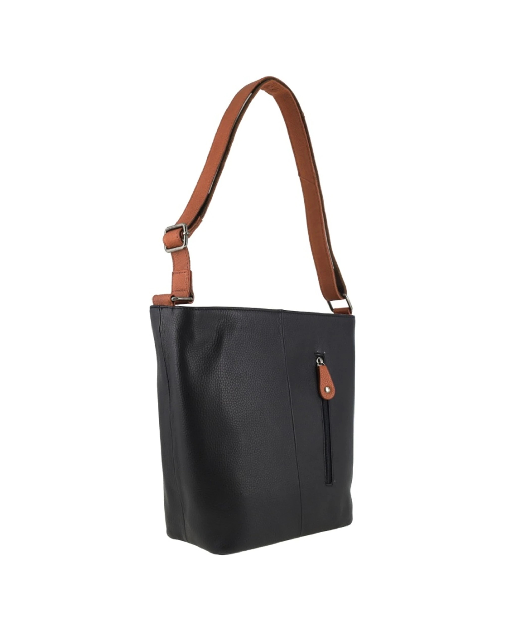 3 Milleni Women's Nappa Leather Shoulder Crossbody Bag With Zip 27x30cm Cognac - Black, 3 of 6