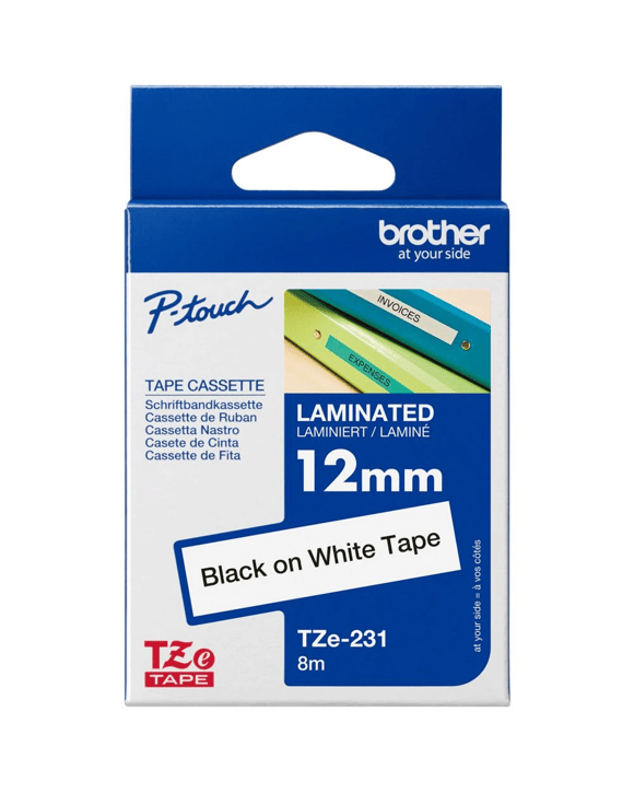 Brother TZe-231 Laminated Tape 12mm x 8m Black on White