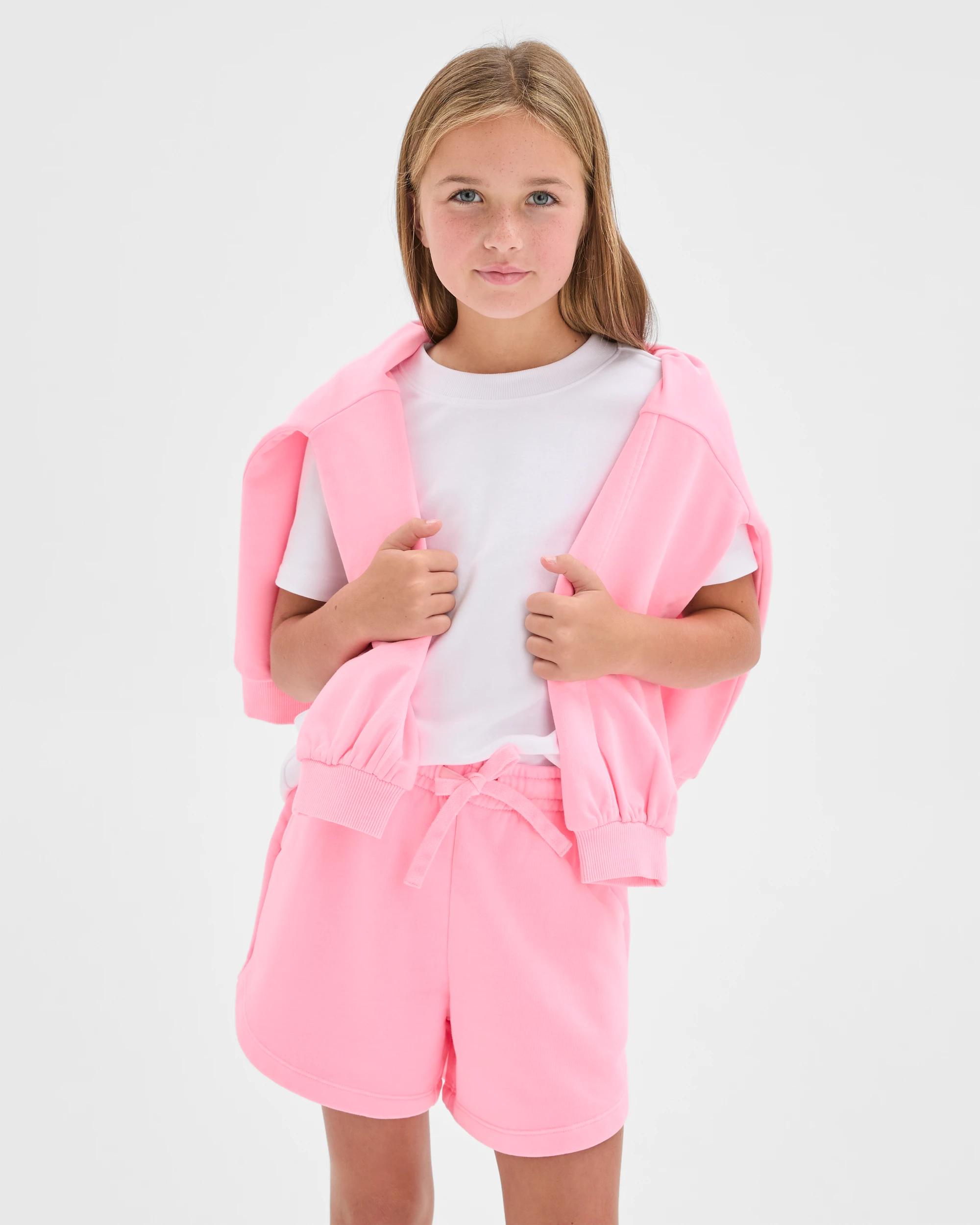 2 Target Kids Australian Cotton Blend Curved Hem Fleece Shorts NEON PINK, 2 of 6
