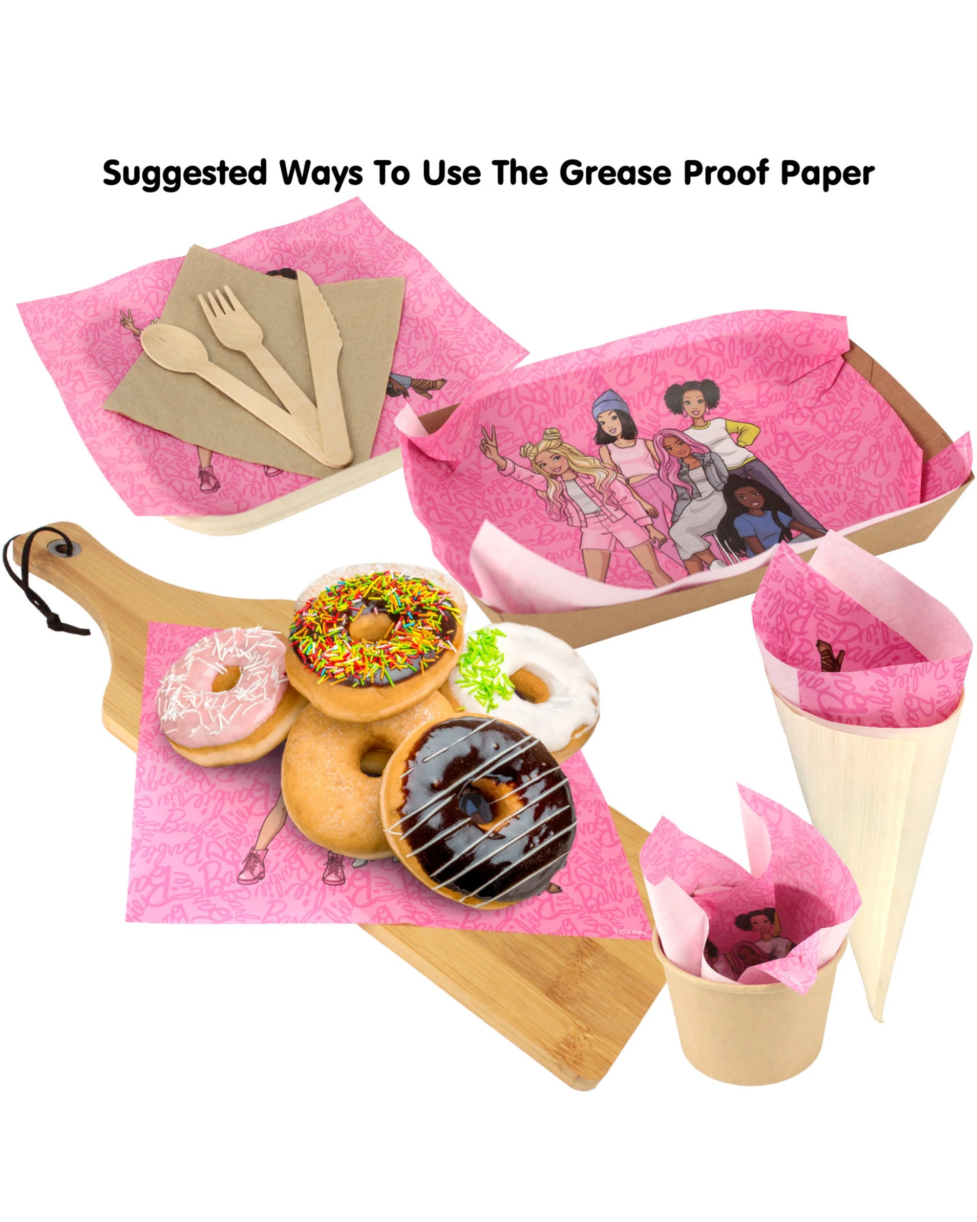 3 Design Group Barbie and Friends Grease Proof Paper Plate Tray Liners 8 Sheets, 3 of 5
