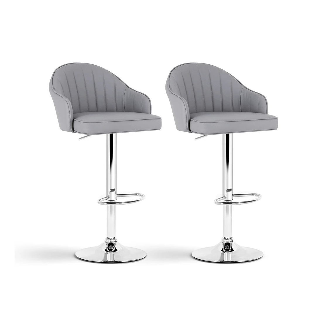 1 Artiss 2x Bar Stools Kitchen Swivel Gas Lift Counter Chair Shell Leather - Grey, 1 of 2