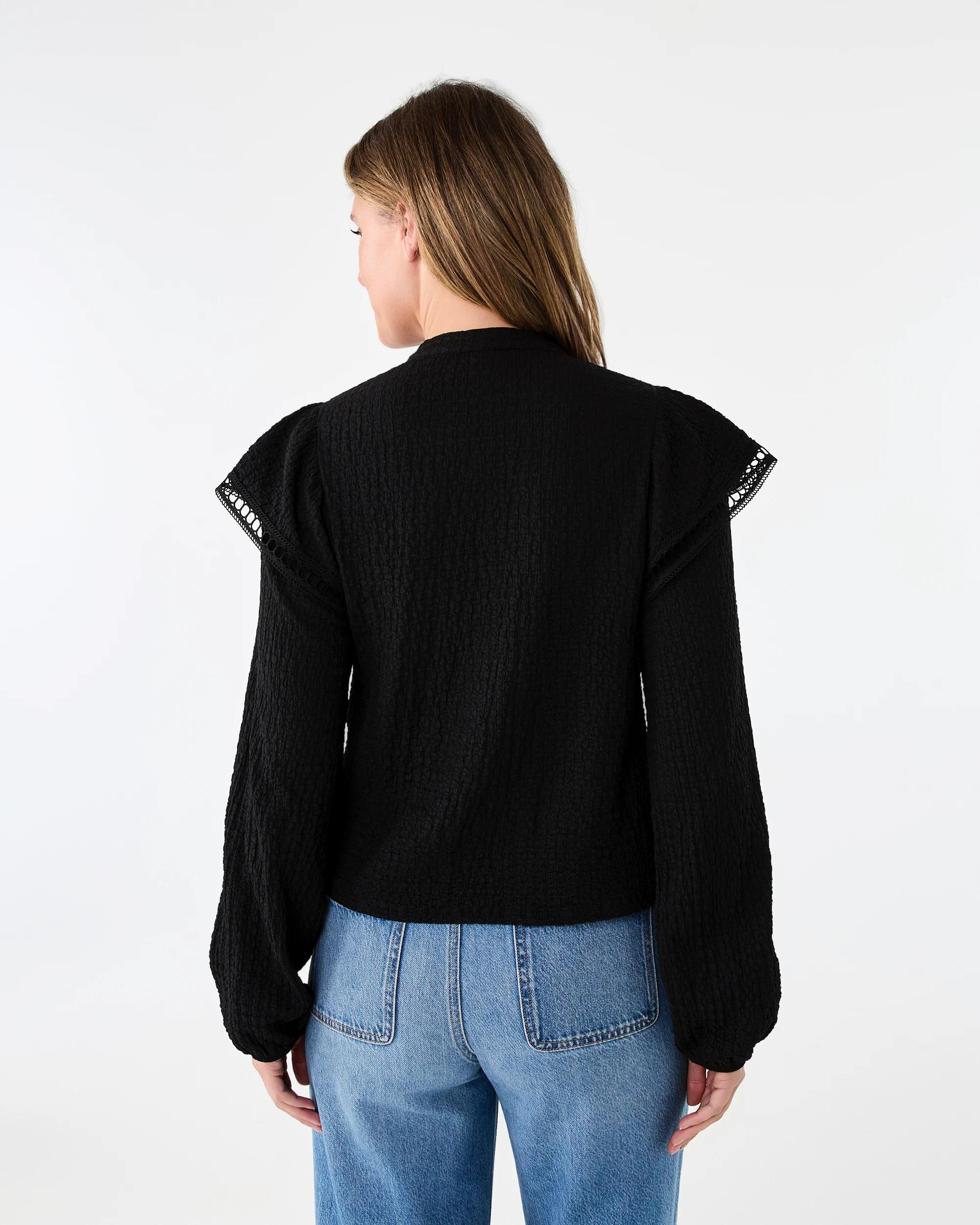 3 Long Sleeve Ruffle Detail Top Black, 3 of 8