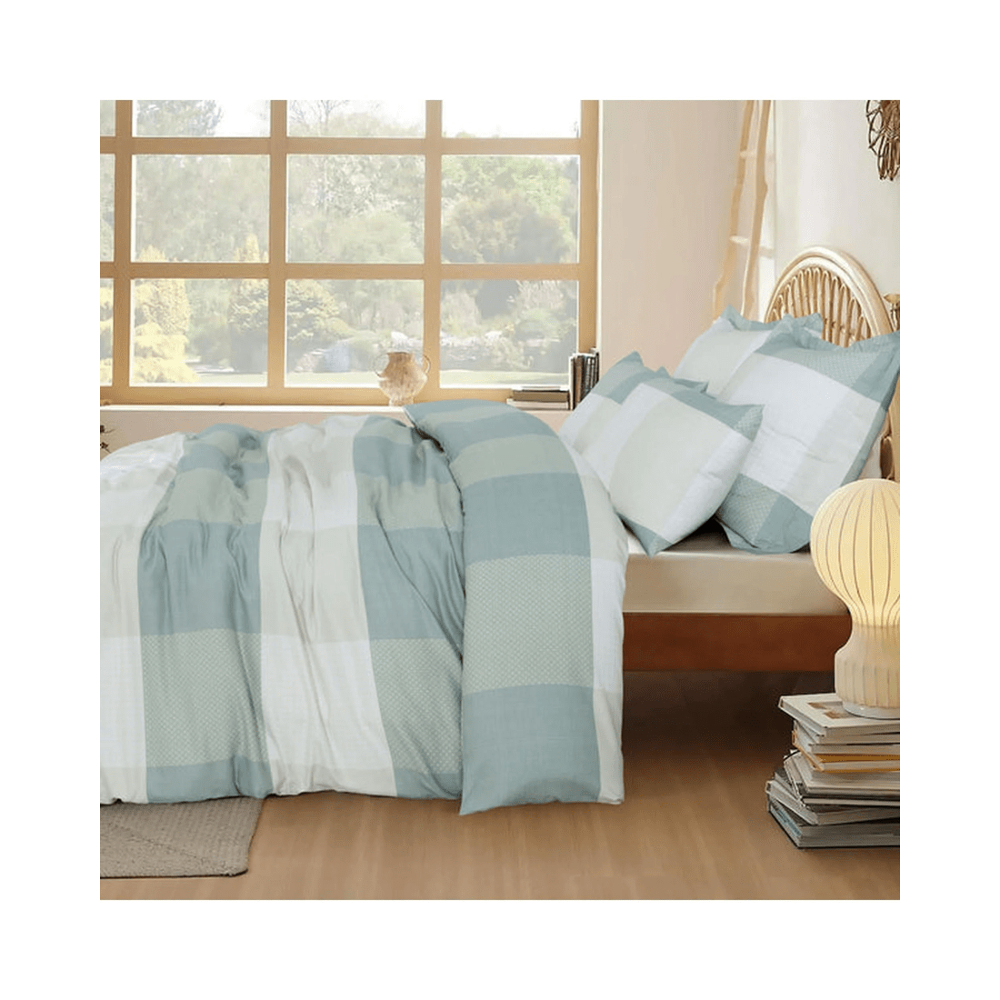 2 Amsons Premium Microfiber Double Quilt Cover Set - Sage Check
 - Double Bed
 - blue, 2 of 5