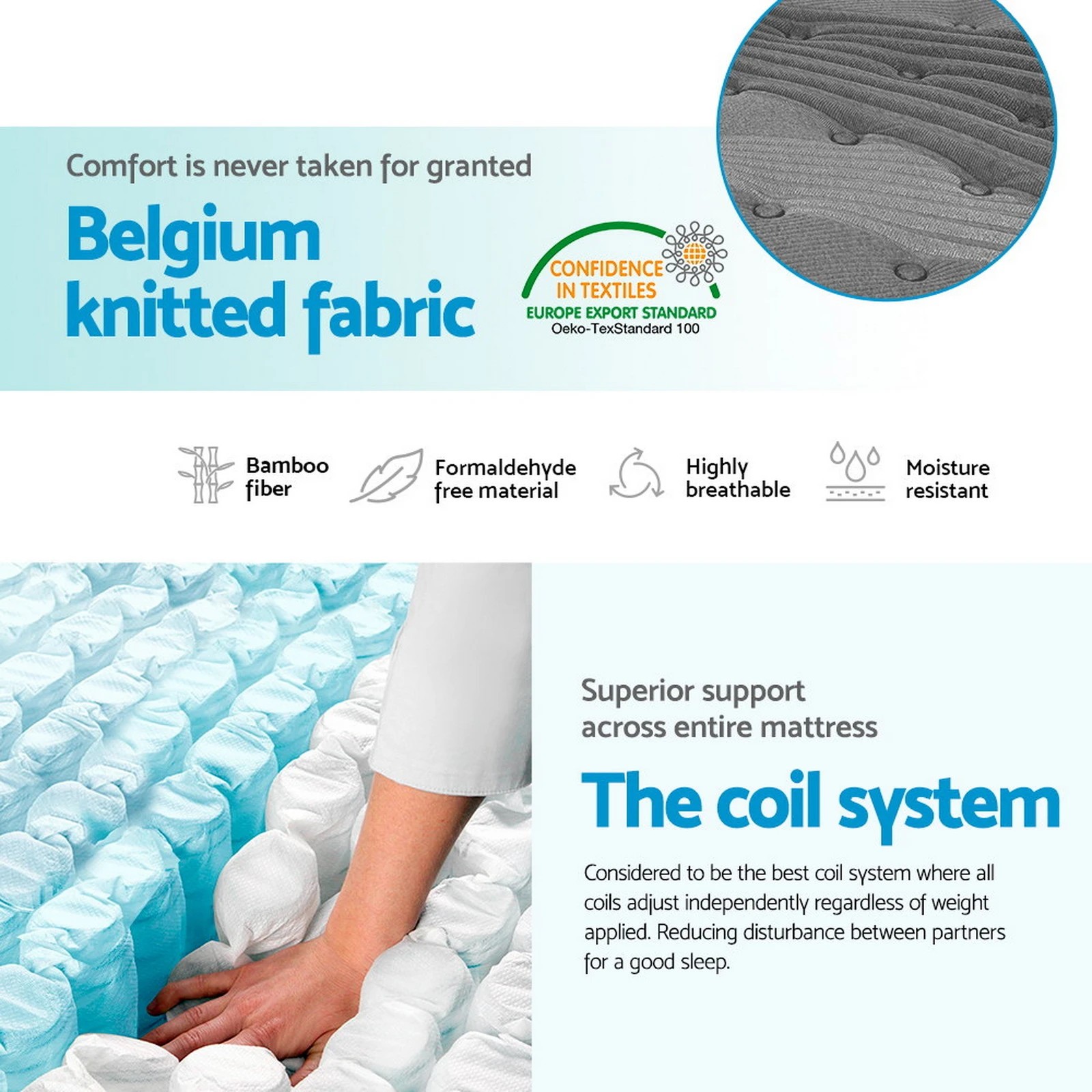 6 Giselle Bedding 34cm Mattress Bamboo Cover Double - Charcoal, 6 of 8