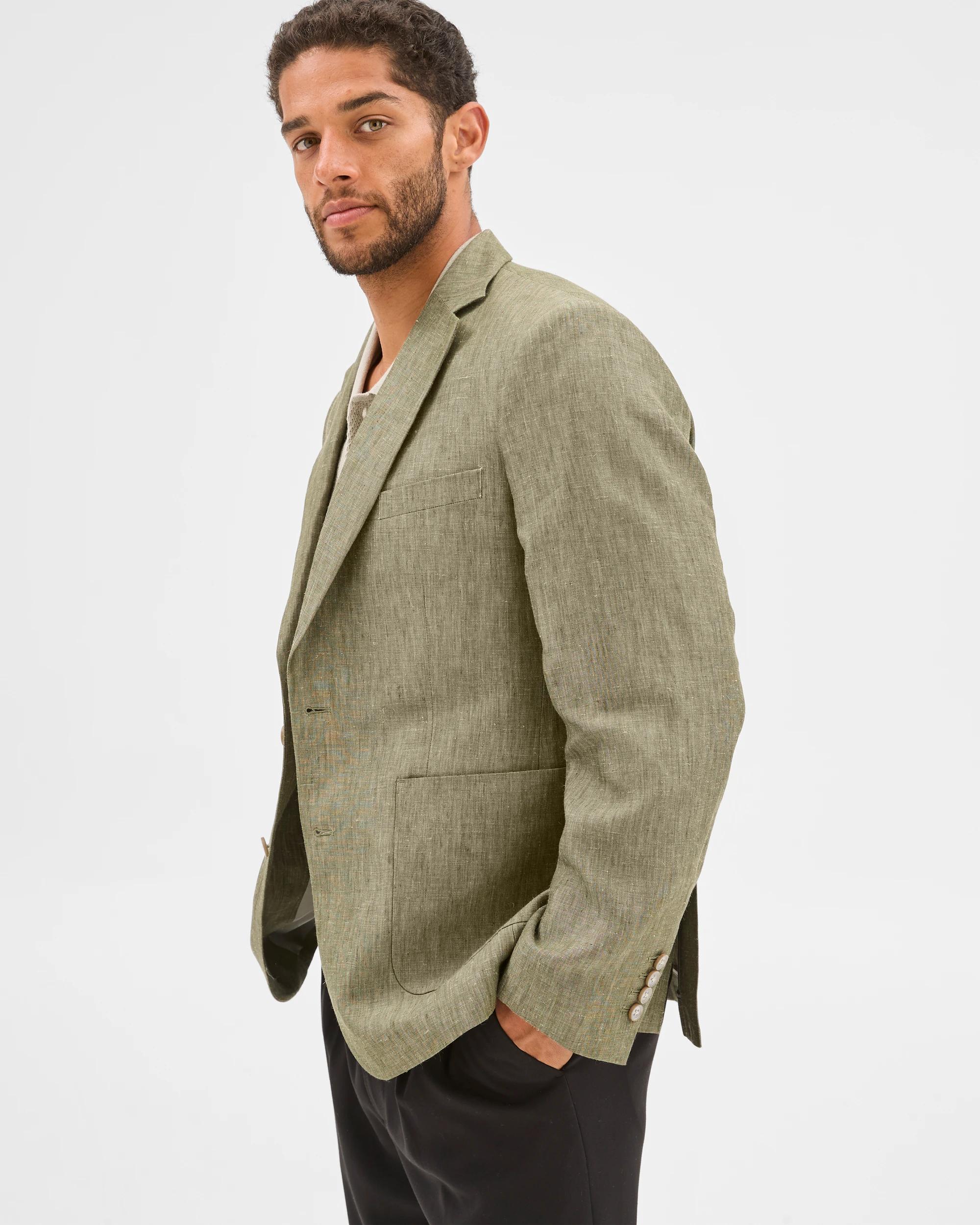 3 Tailored Fit European Linen Blazer - Preview KHAKI, 3 of 6