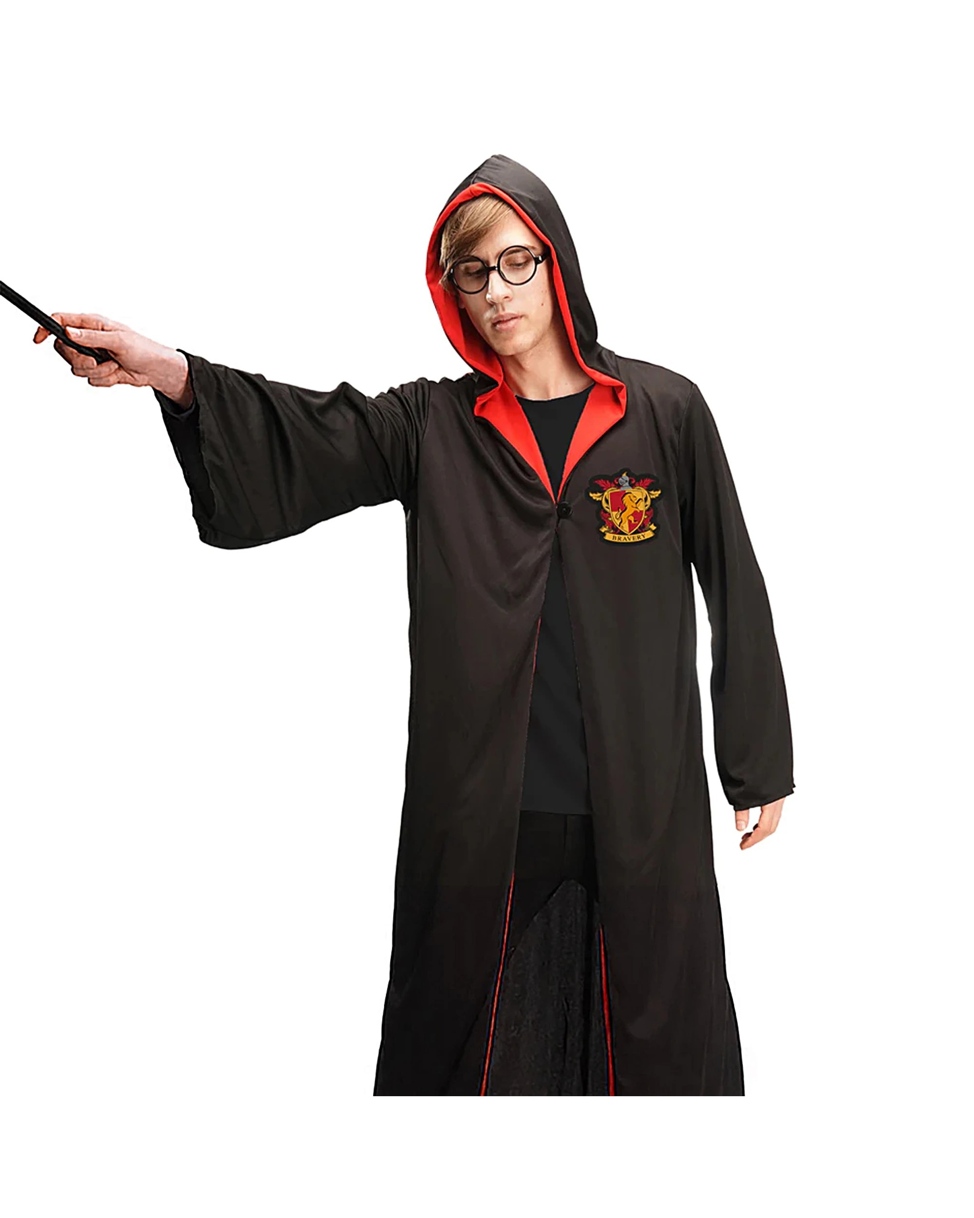 2 JD Party Adult Hooded Wizard Robe With Glasses - One Size - Red, 2 of 3