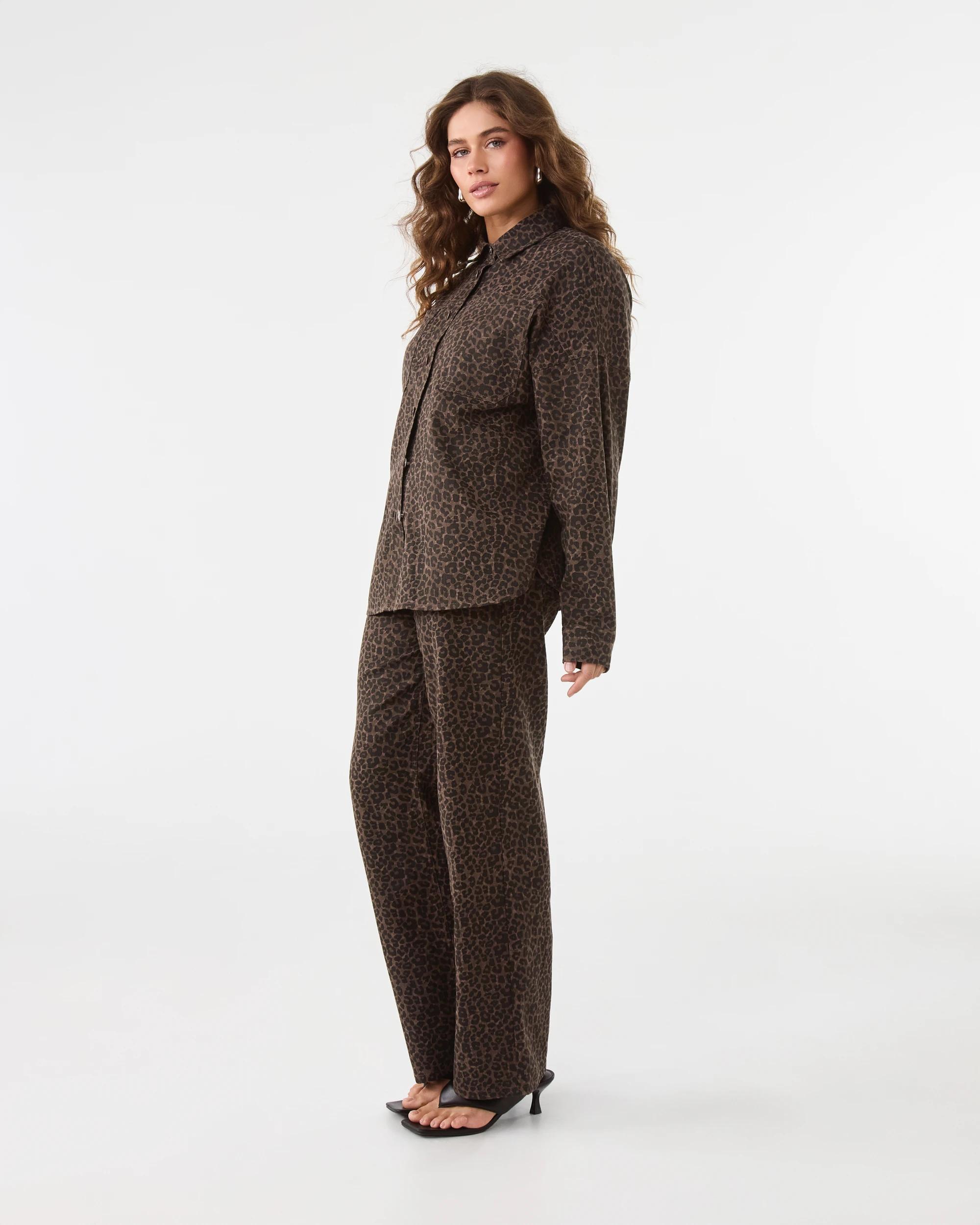 3 Long Sleeve Denim Shirt Brwn Leop, 3 of 10