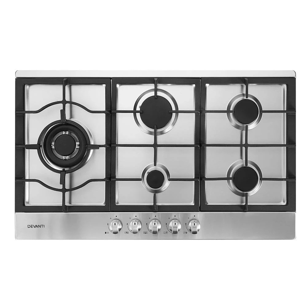 1 Devanti Gas Cooktop 90cm 5 Burner Silvir - Silver, 1 of 7