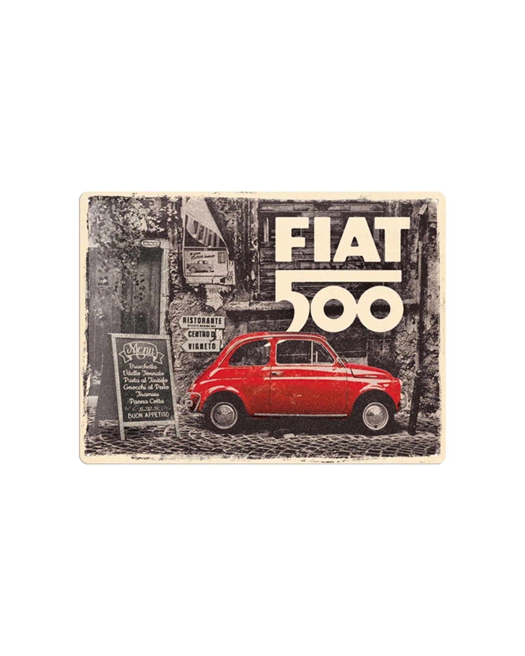1 Nostalgic-Art Large 30x40cm Metal Wall Art Sign Plaque - Fiat 500 Red Car - Multi, 1 of 3