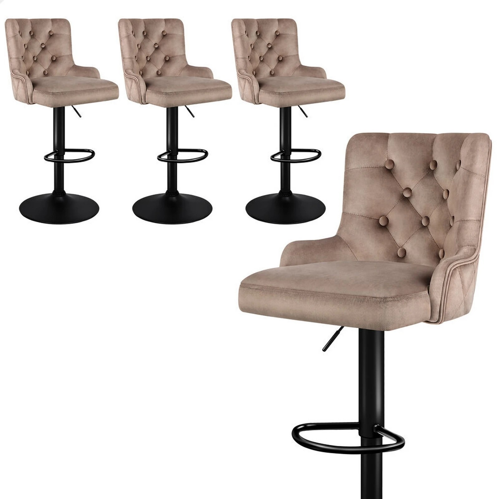 1 Alfordson 4x Bar Stools Gas Lift Velvet Bar Chairs Kitchen Swivel Bella - Brown, 1 of 10