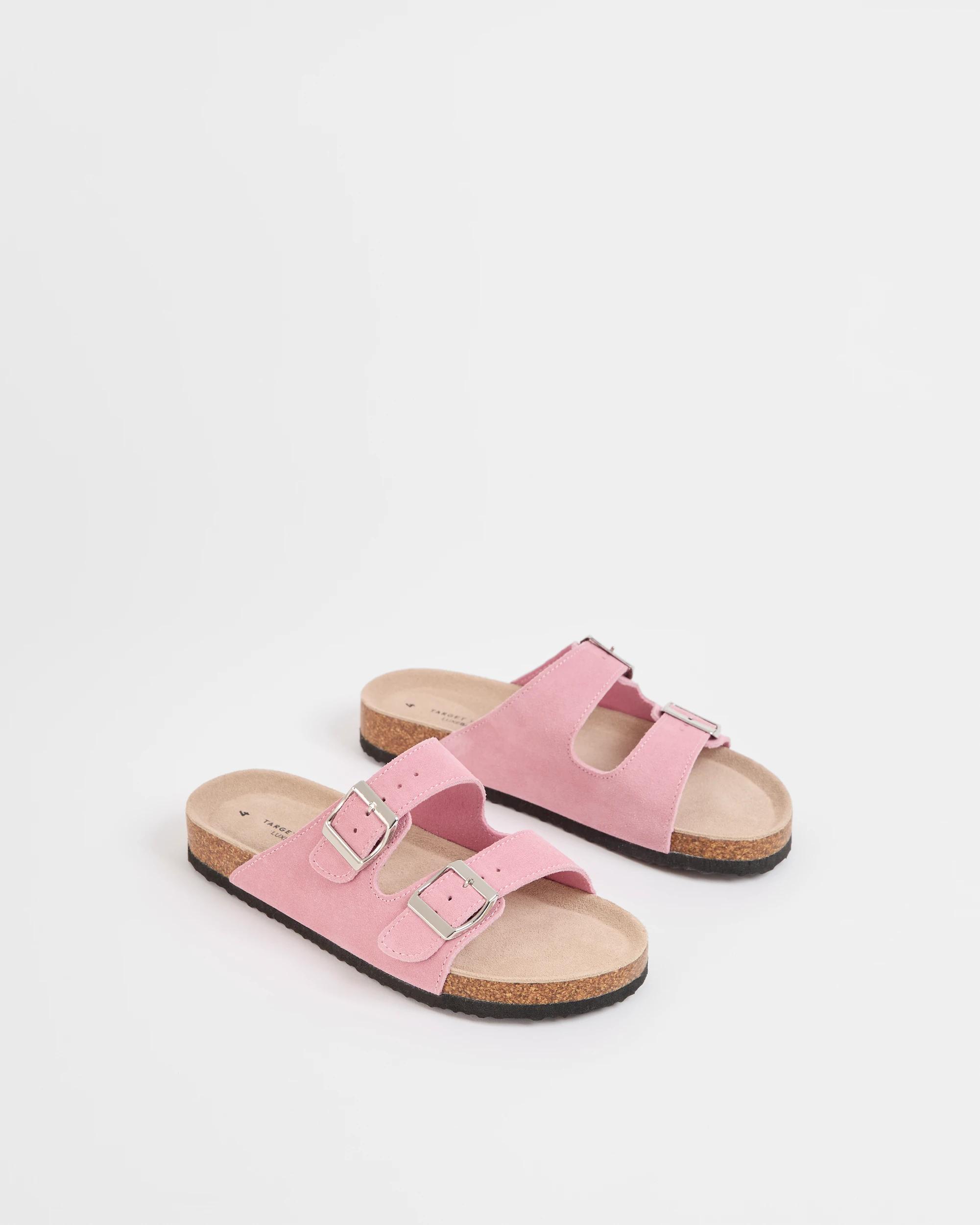 2 Target Youth Suede Leather Buckle Moulded Cork Sandals PINK SUEDE, 2 of 3