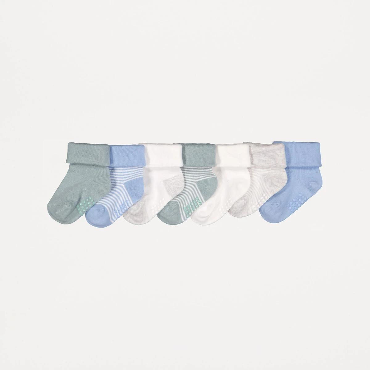 1 7 Pack Turn Over Top Socks Grnstripe, 1 of 2