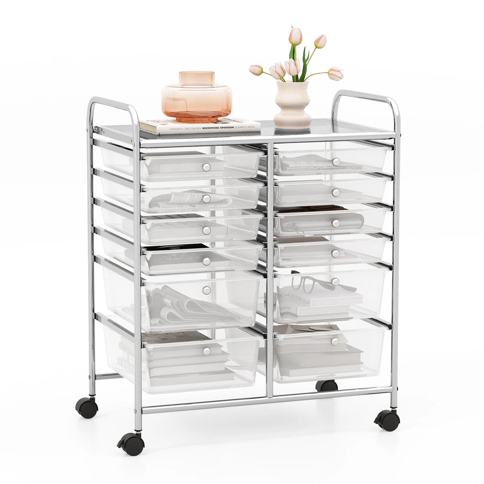1 Costway 12 Drawers Rolling Storage Trolley Cart Filing Organizer - Multi, 1 of 6