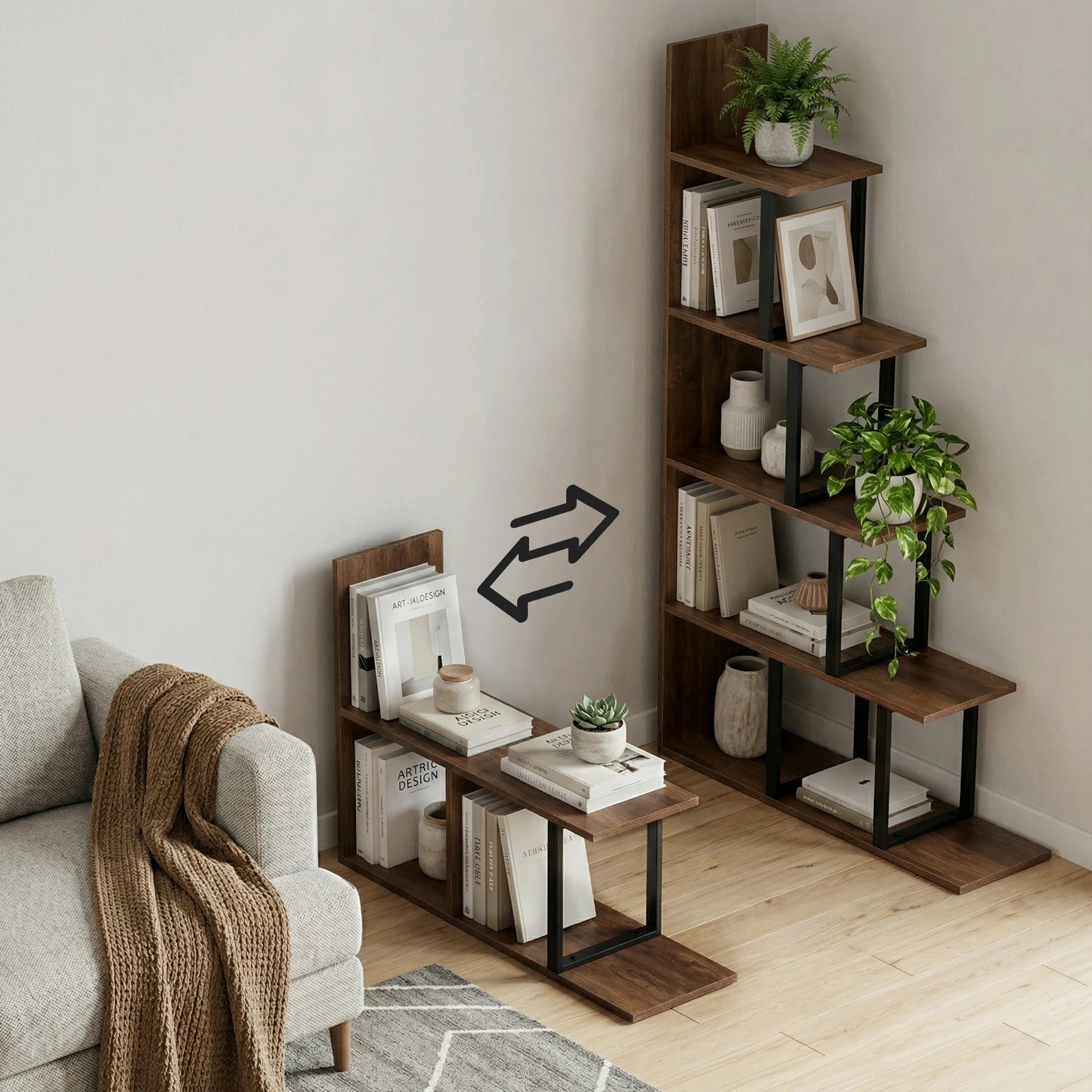 7 Artiss 5 Tiers Bookshelf Ladder Corner Shelf Bookcase - Brown, 7 of 9